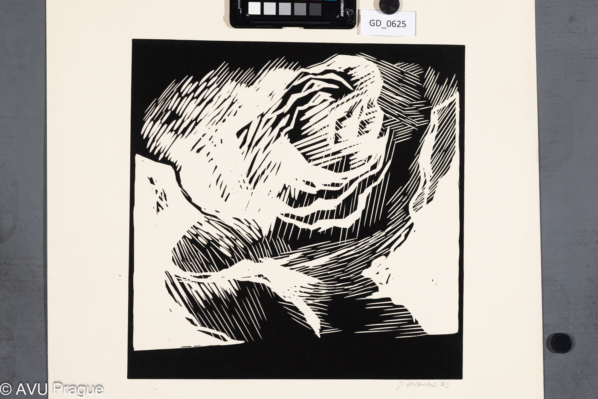 Jan Holoubek, Obloha ?, 1972,Linoryt, 33,3 x 33,2, 51,6 x 48,6,Čepelák,