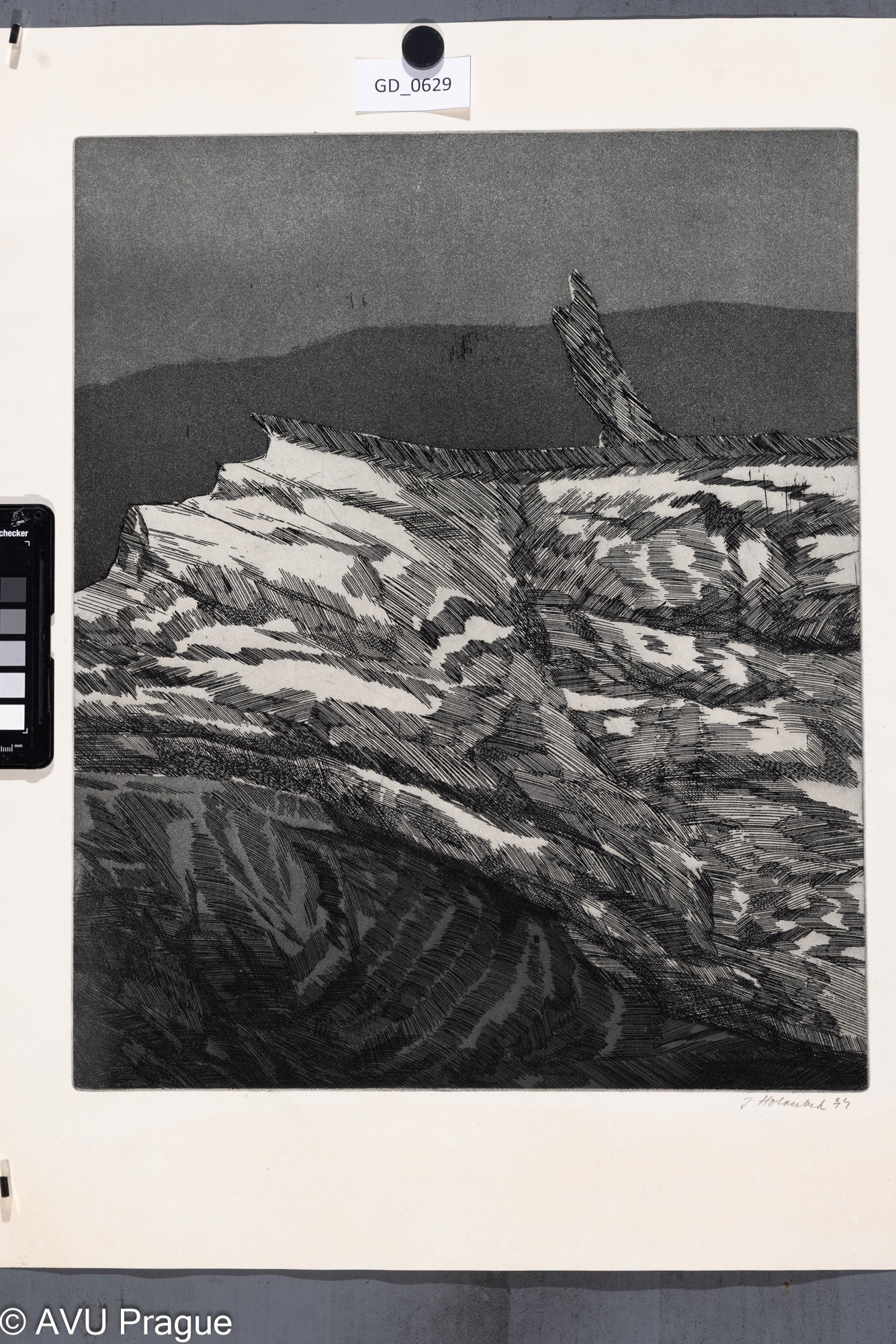 Jan Holoubek, Krajina, 1974,Lept / akvatinta, 45,3 x 37,3,58,9 x 47,7, Čepelák