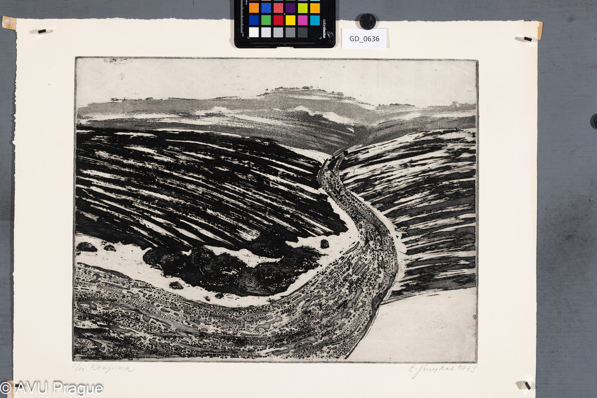 Emil Šmejkal, Krajina, 1973,Akvatinta / rezerváž, 37,5 x 49,8,47,6 x 64,3, Čepelák