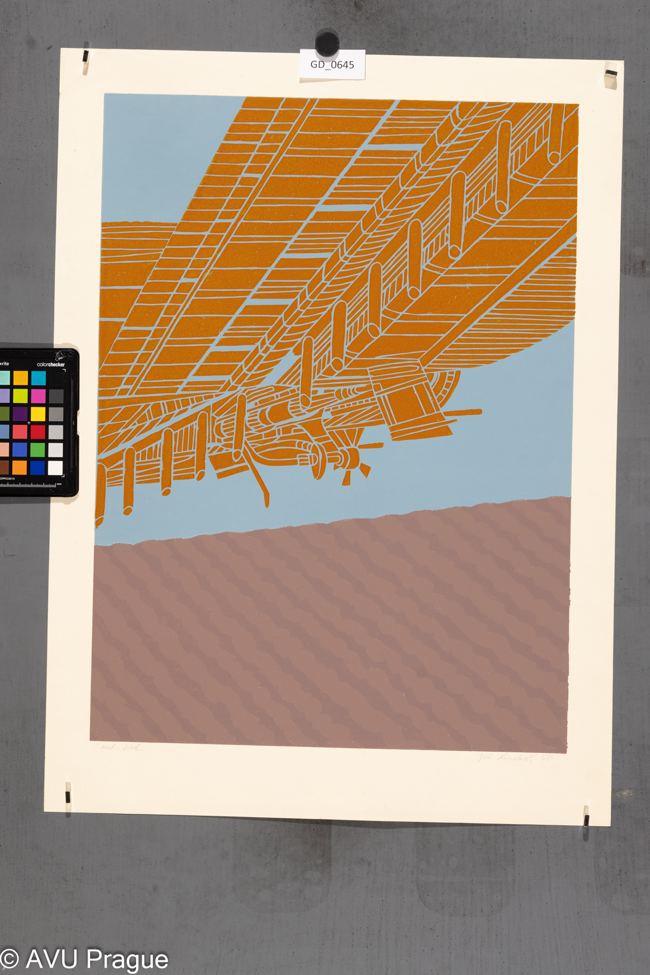 Jiří Lindovský, Stoj I., 1975,Linoryt, 54,5 x 40, 64,1 x 47,3,Čepelák