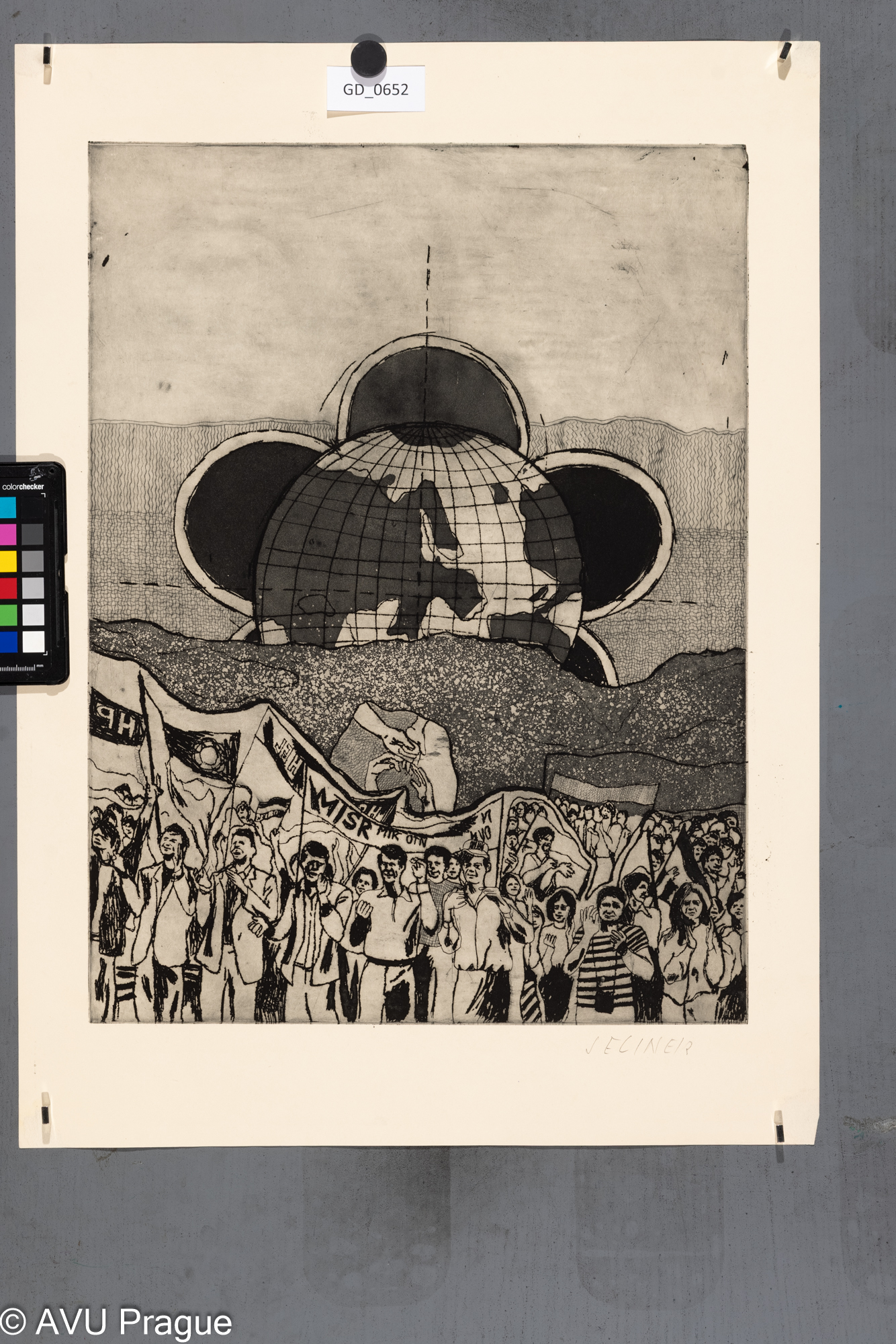 Bohdan Jelínek, Mezinárodní sjezd mládeže II., Lept / akvatinta,49,4 x 37, 61,9 x 45, Čepelák