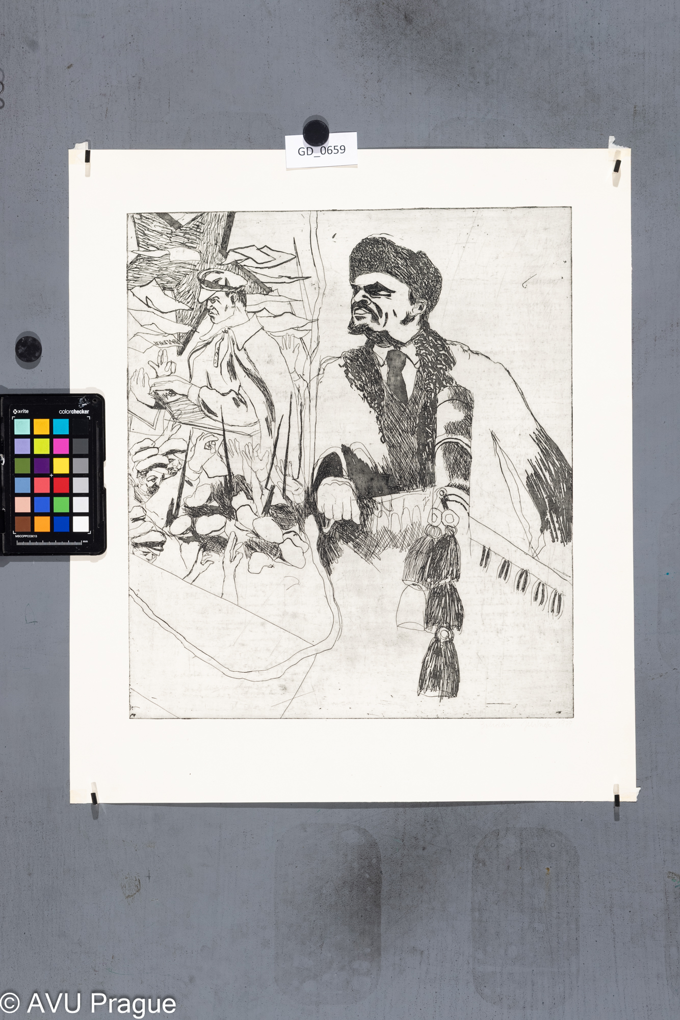 Bohdan Jelínek, VŘSR - cyklus VI. - řečník Lenin, 1974, Lept , 39 x 34,4, 50,1 x 43,9, Čepelák