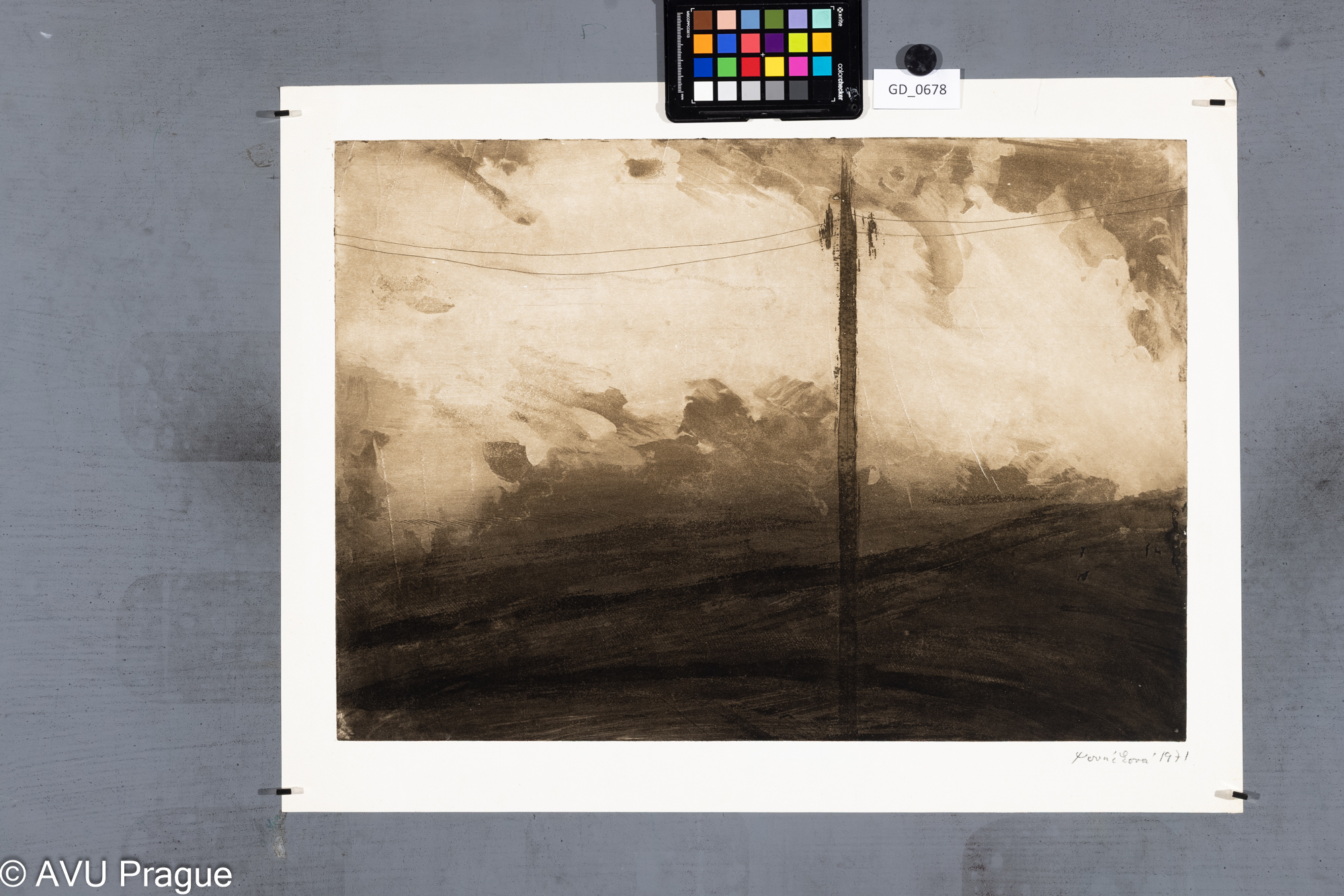 Zuzana Nováčková, Elektrický sloup, 1971, Lept / akvatinta, 38 x 53,6, 46,4 x 60,8, Čepelák