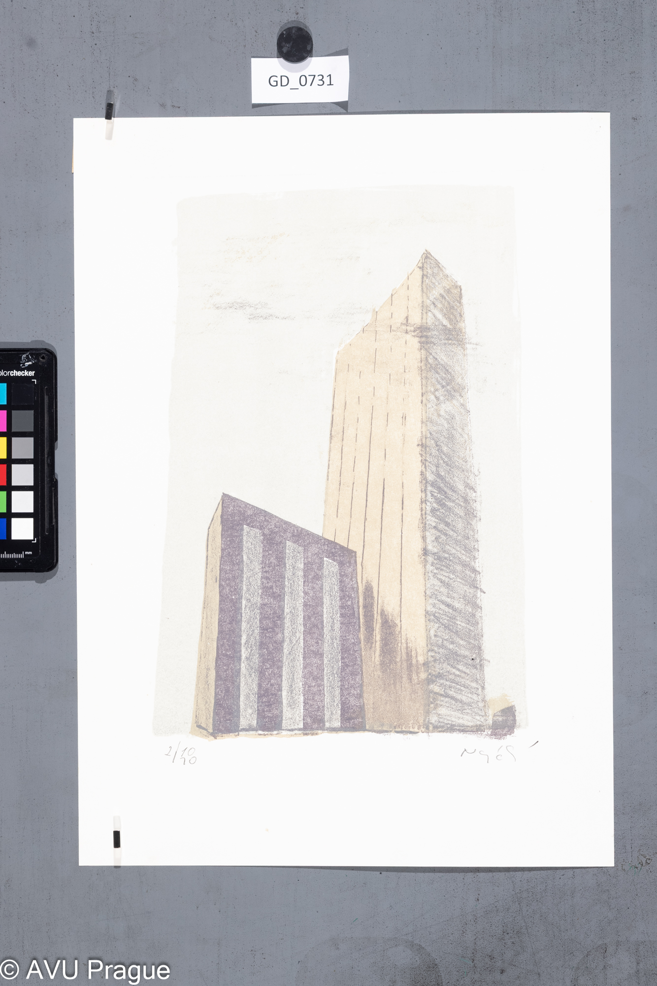 Zuzana Nováčková , Architektura,Litografie 3 barvy, 30,4 x 21, 42 x 29,9, Čepelák