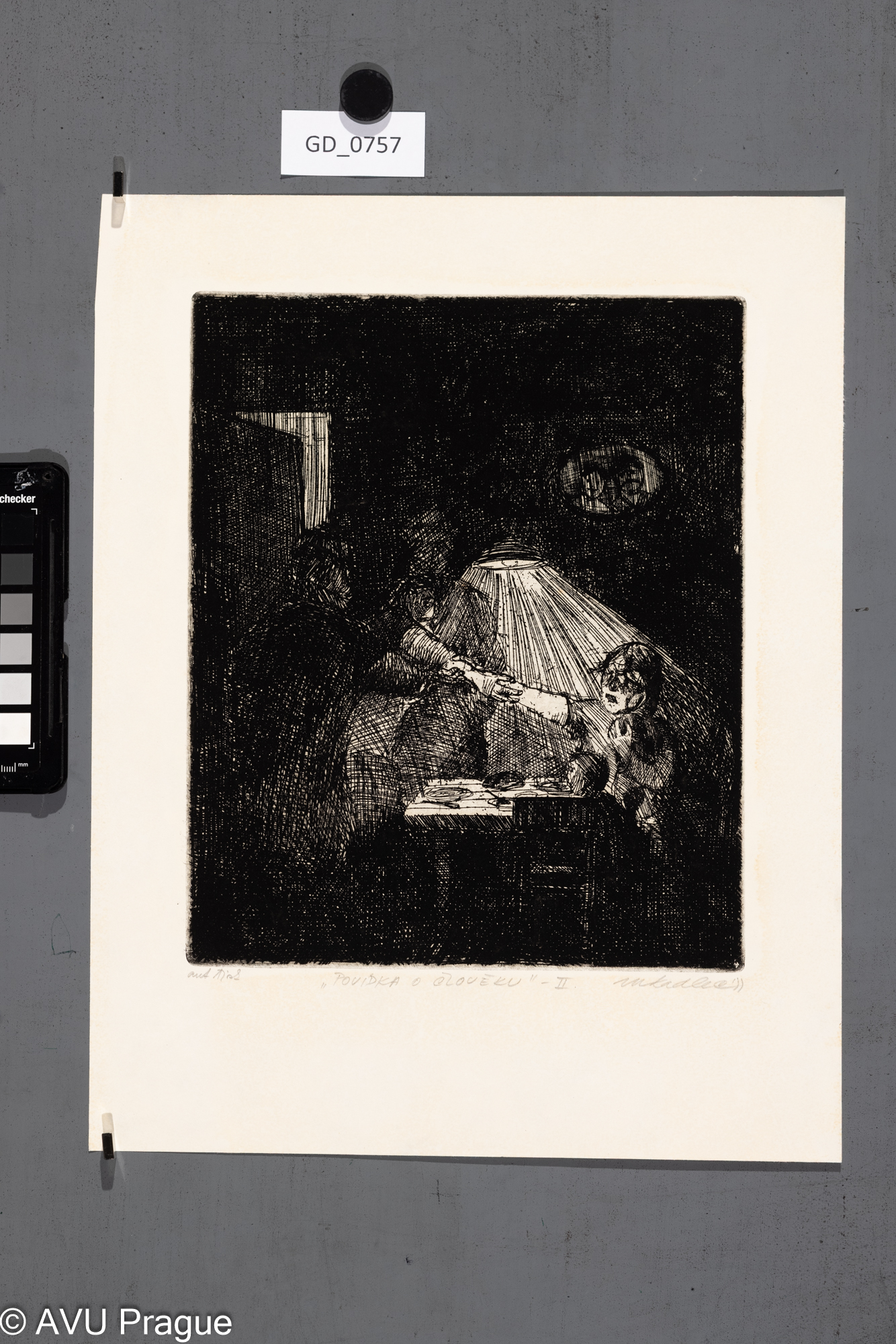 Martin Kadlec, Povídka o člověku II.,70. léta, Lept, 25,5 x 21,36,2 x 28,3, Čepelák