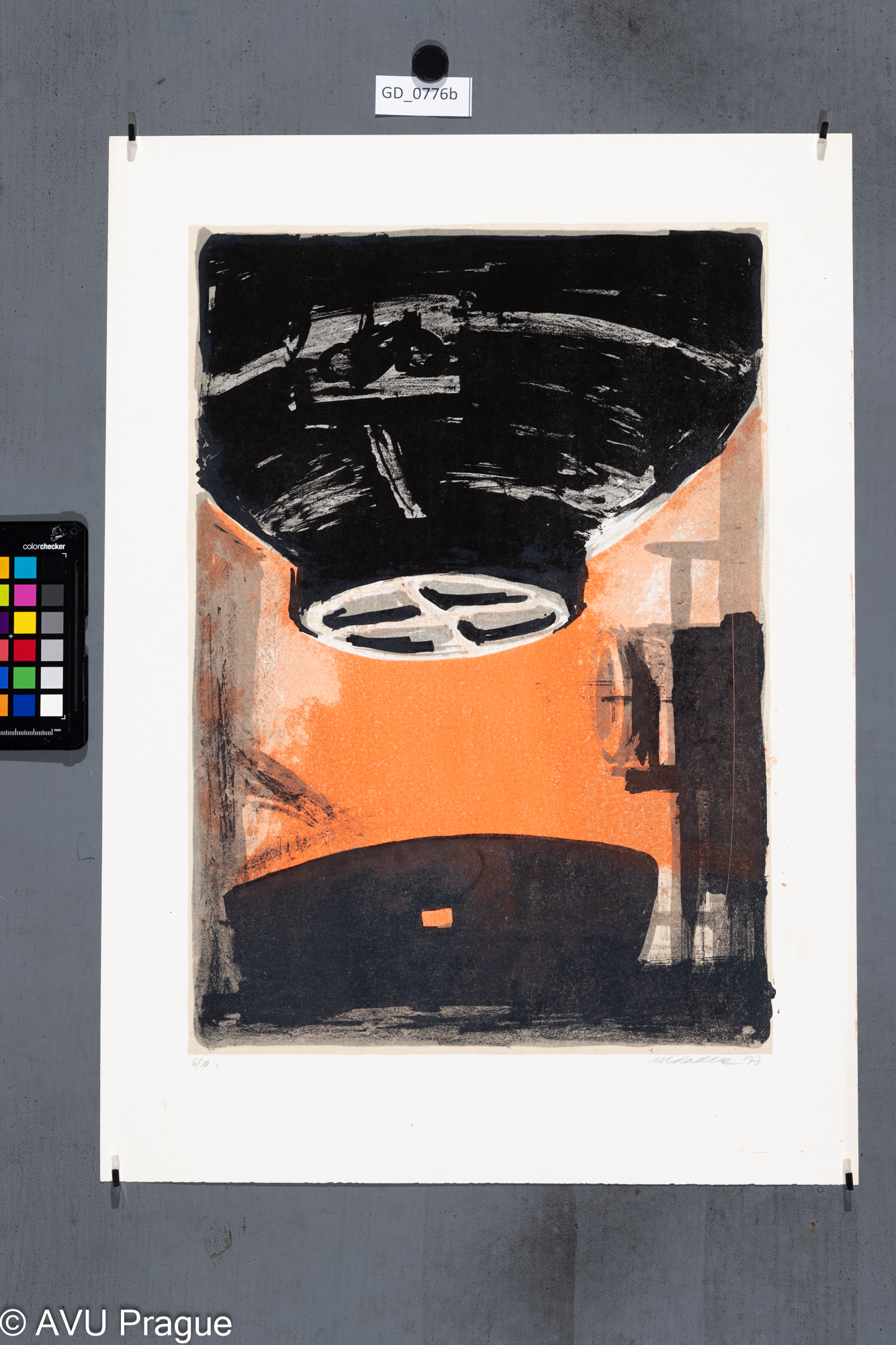 Martin KadlecPánev na slévárně (Hutě)1977Litografie, tři barvy, podtisk45,4 x 31,957,2 x 41,4Čepelák