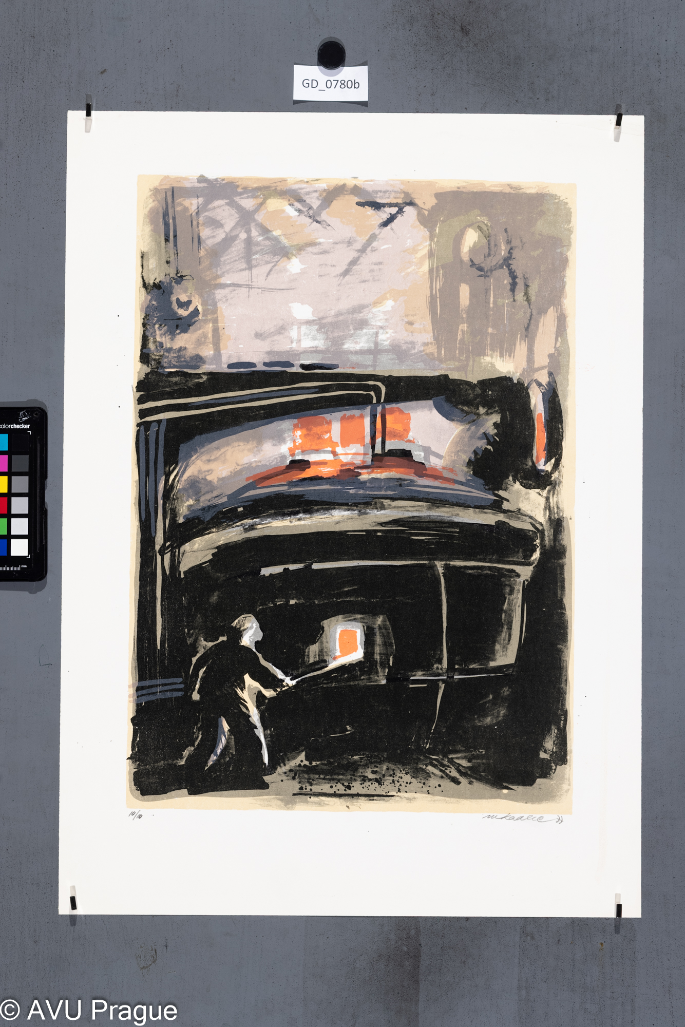 Martin KadlecTavič u pece (Hutě)1977Litografie, tři barvy, podtisk45 x 31,957,7 x 41,6Čepelák