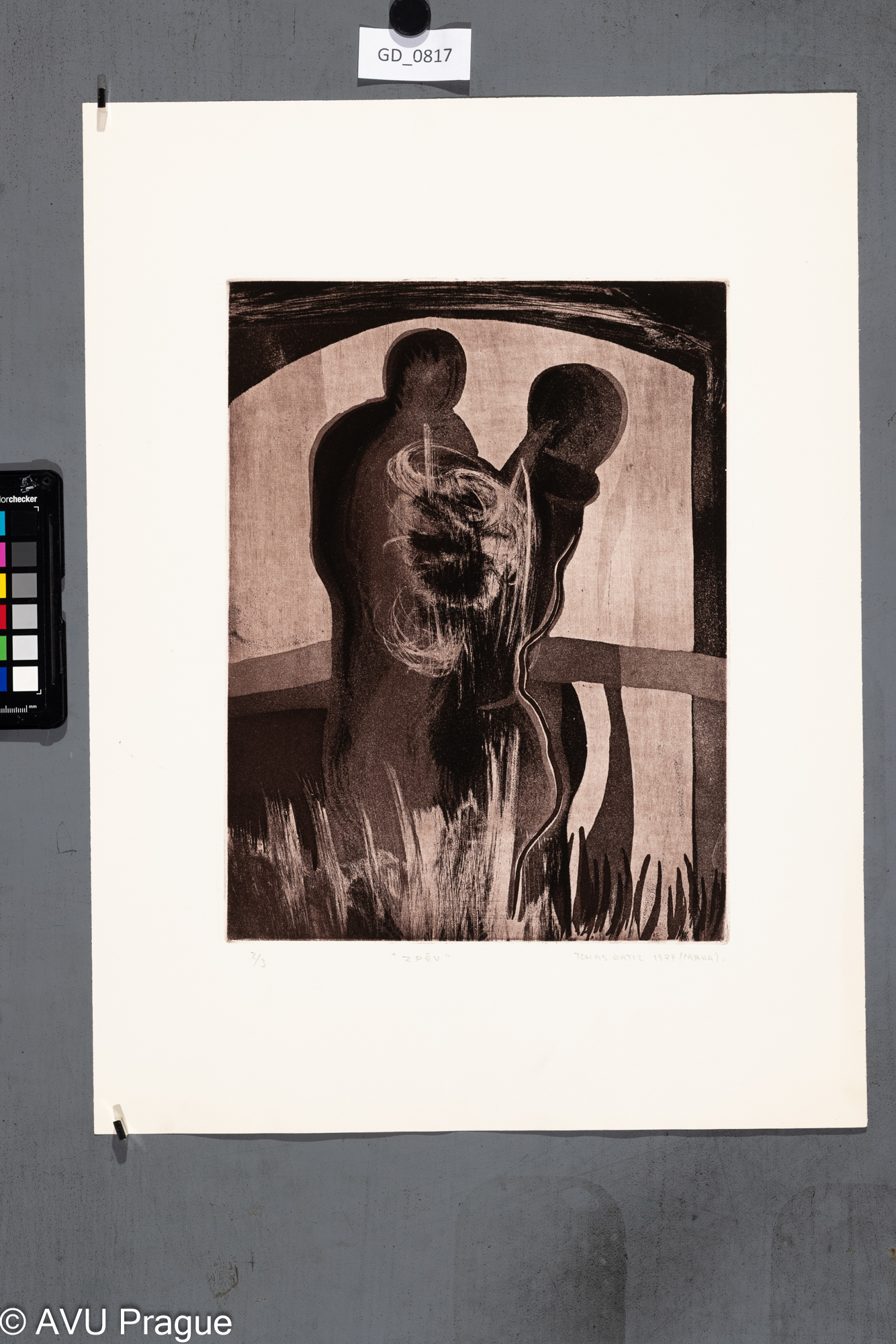 Tomas Ortiz, Zpěv, 1977, Akvatinta,32 x 24,4,50 x 37,4, 
Čepelák (zahraniční stážista)