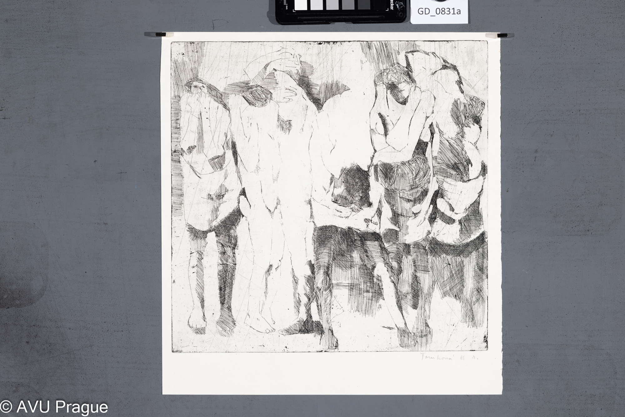 Eva Tomková, Obnažené postavy, 70. léta, Lept, 29,7 x 30,2, 34,7 x 32,5, Jiroudek