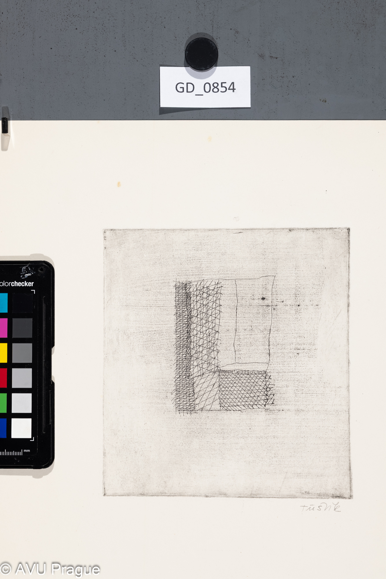 Jiří Třeštík, Prostorová kompozice III., 70. léta, Lept, 16 x 14,8, 37,5 x 29,8, Ondráček