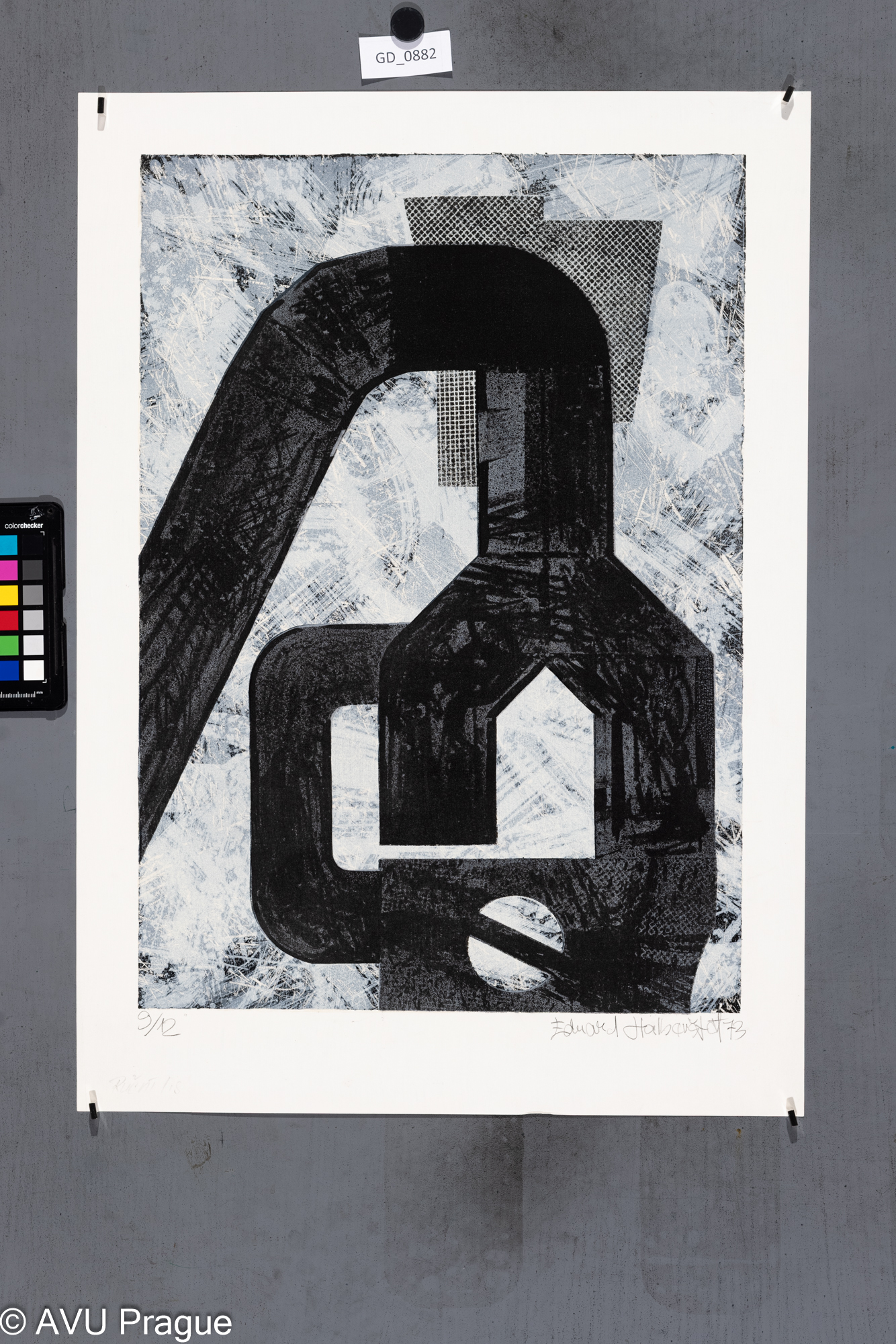 Eduard Halberštát, Abstrakce, 1973, Litografie - čtyři barvy,     51 x 36, 61,1 x 43,5, Smetana