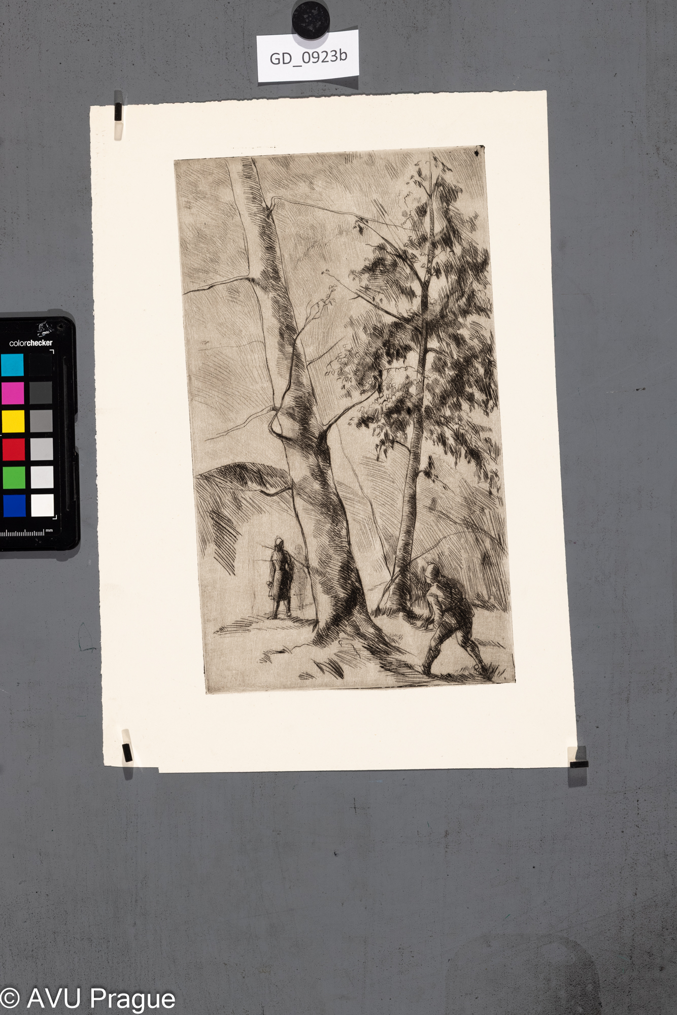 nezjištěno, Setkání v lese, Suchá jehla, 28,5 x 16,5, 36 x 25,4