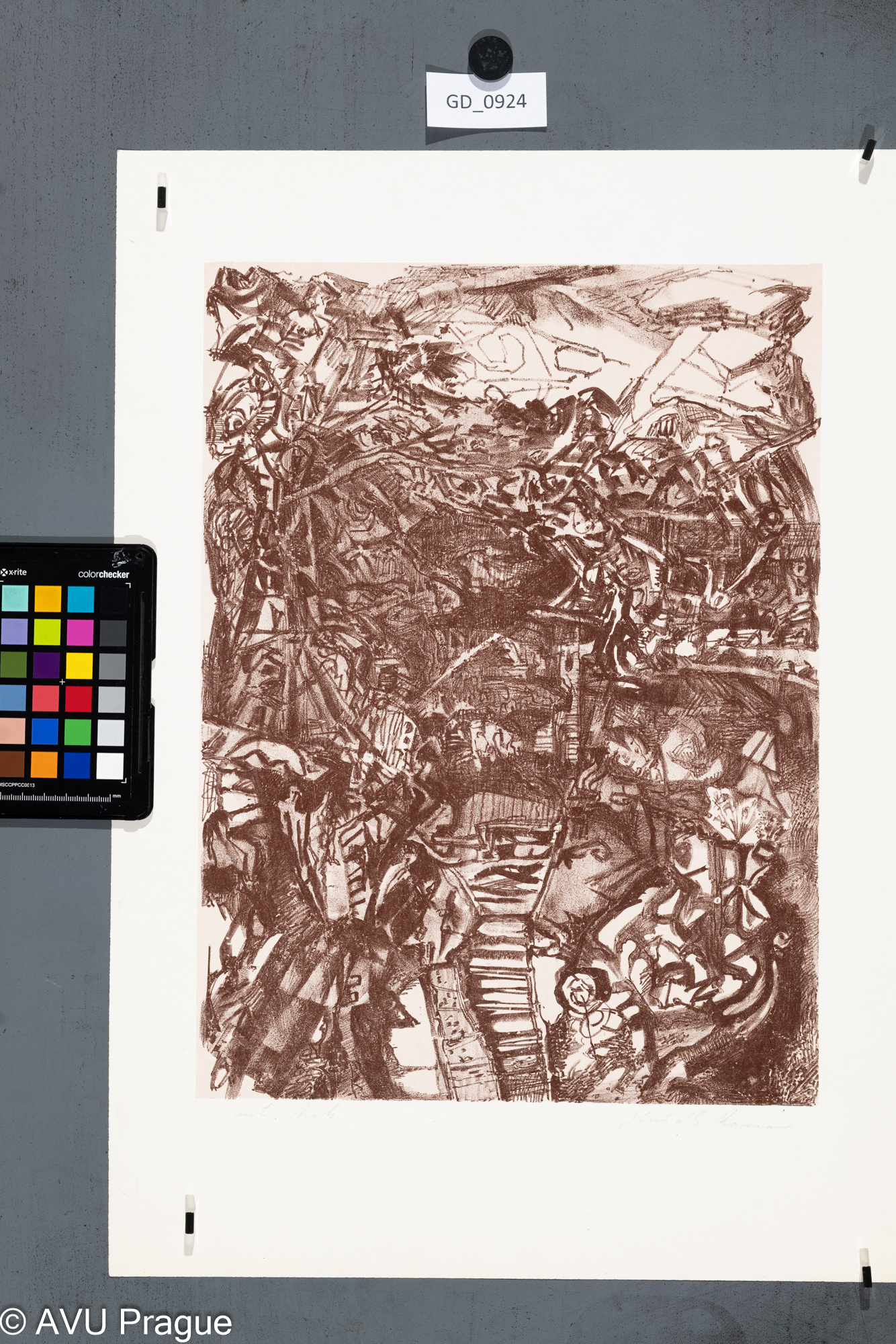 Roman Hušák, Skládka, 80. léta,Litografie - podtisk, 37,9 x 28,2,51,1 x 35,9