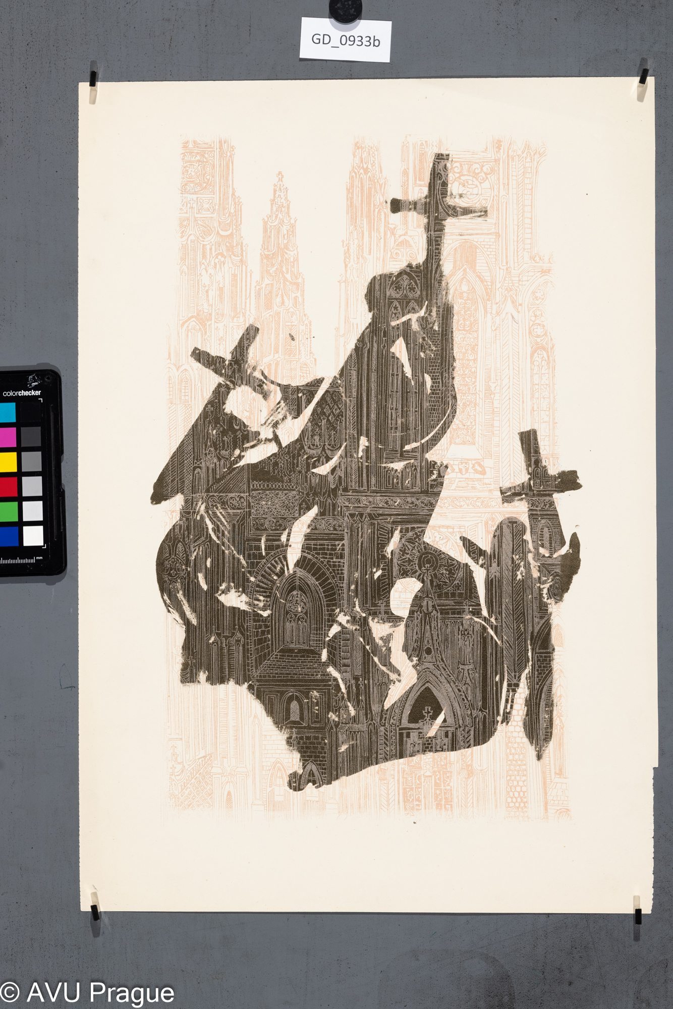 nezjištěno, Gotický chrám,Litografie - dvě barvy, 45 x 25,7, 50,5 x 34,5