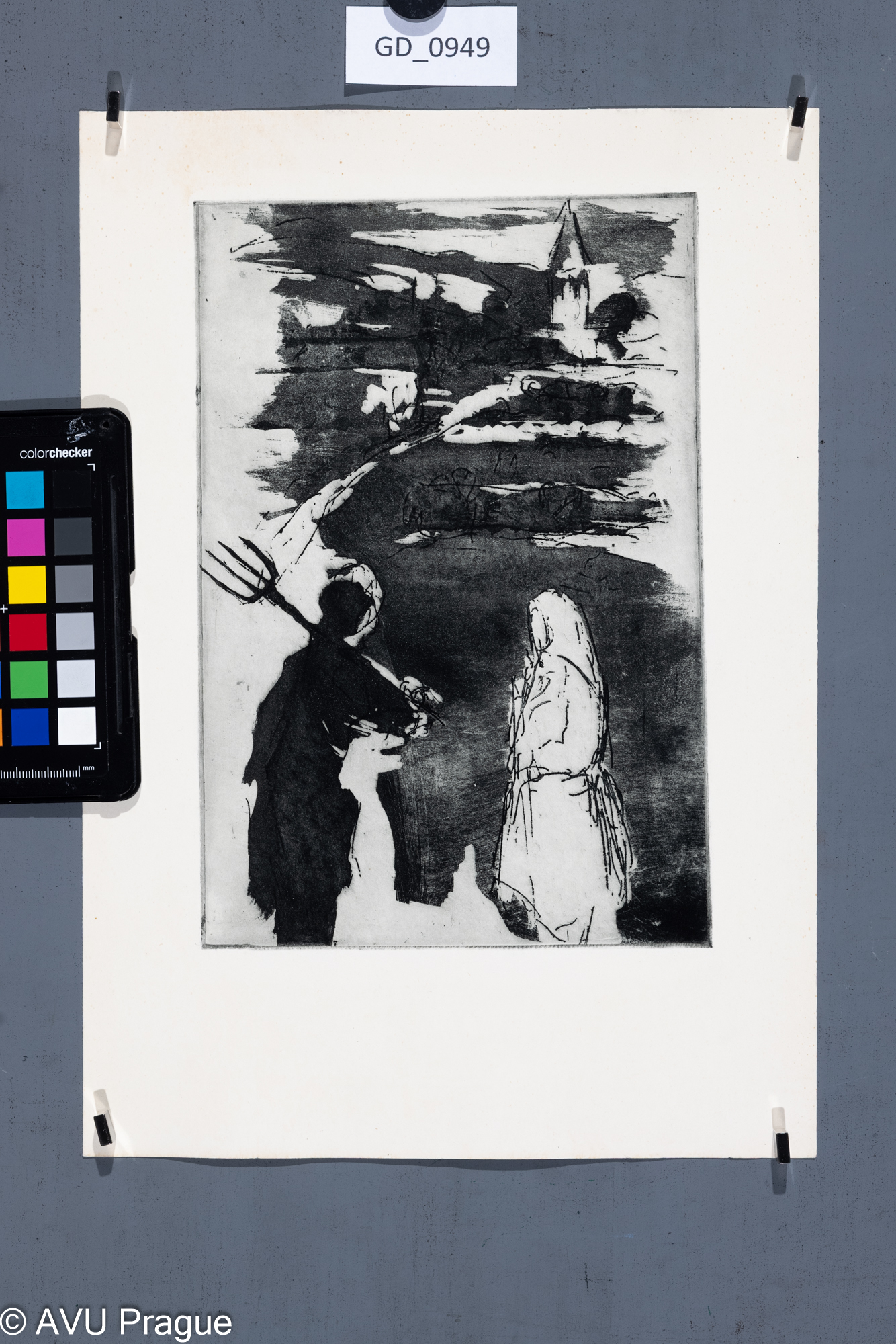 nezjištěno, Ilustrace - dvojice na poli, Lept / akvatinta, 23,8 x 16,3, 33,3 x 23,4