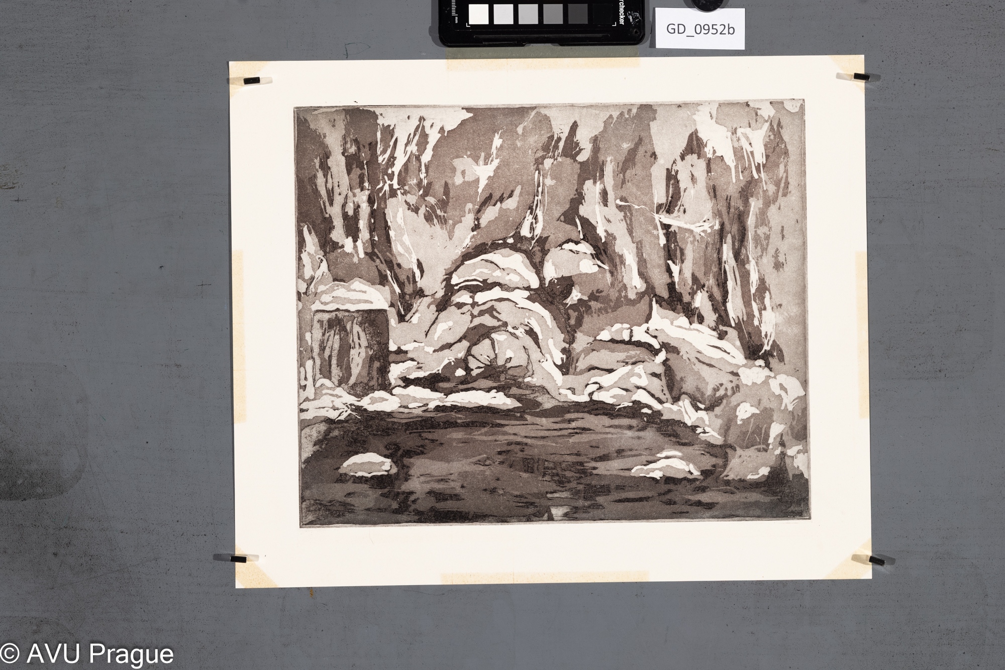 nezjištěno, Krajina,Akvatinta, 25,5 x 31,3, 31,9 x 38,6