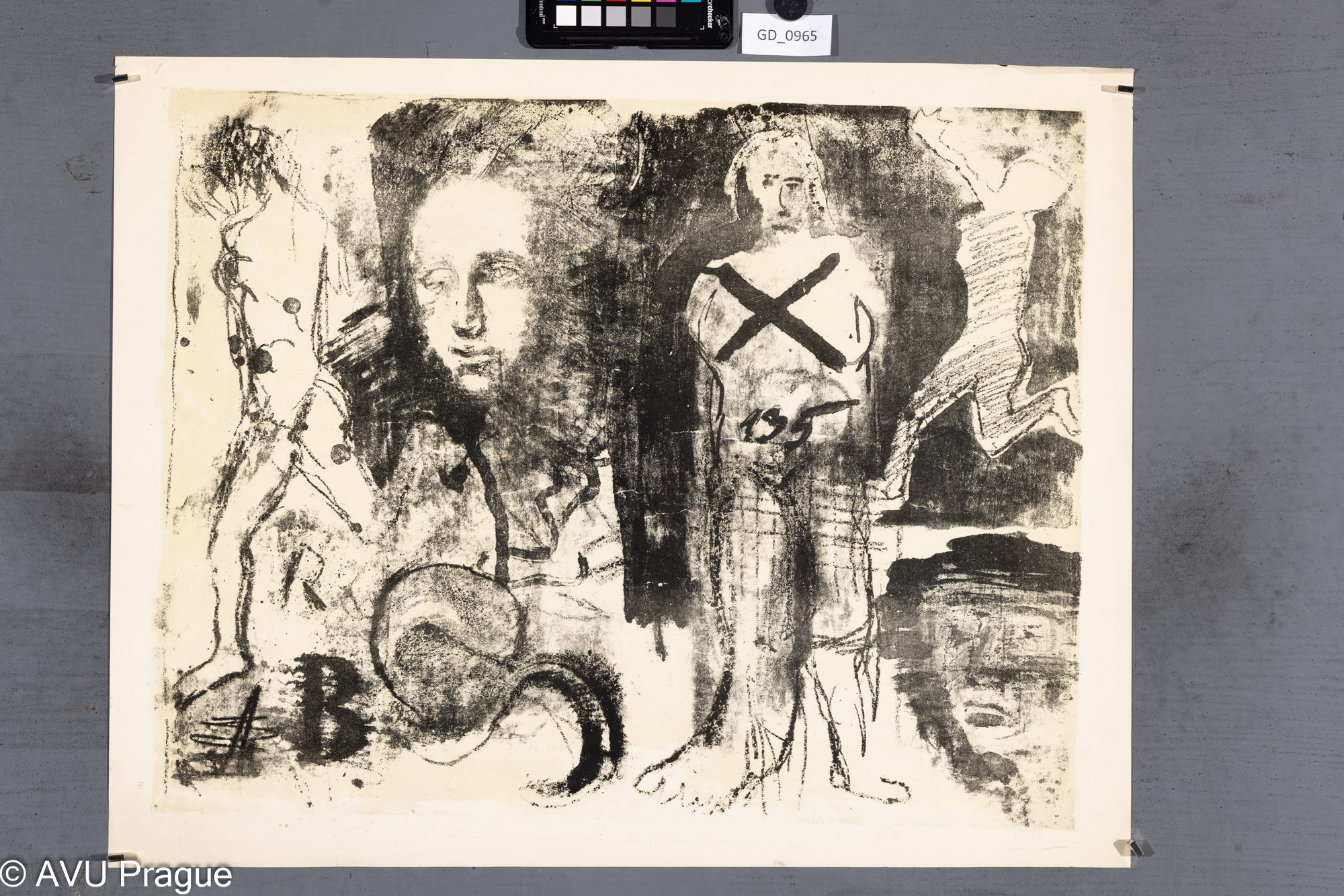 Šoltézová?, Kompozice - figury,Litografie - podtisk, 43,5 x 55,5,48,5 x 61,4