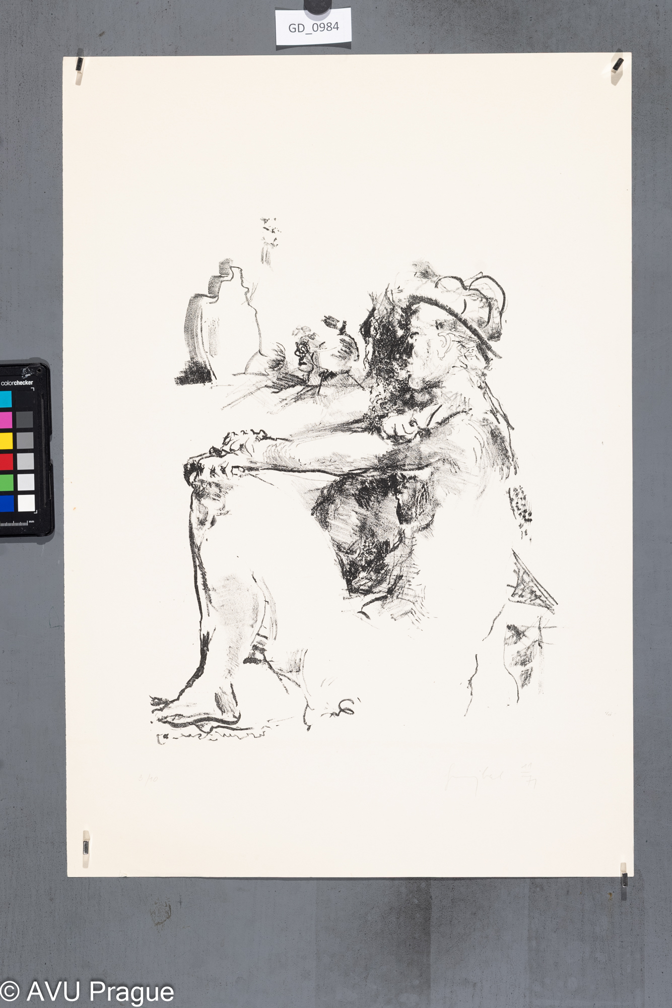 Václav Smejkal, Sedící model,1971,Litografie, 38 x 29,5,59,4 x 40,9, Čepelák