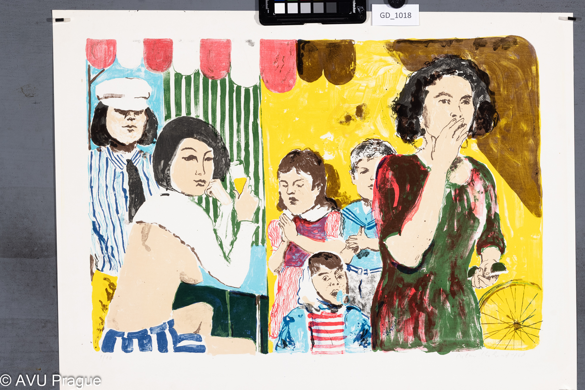 Milan Kohout, Společnost v létě, 1968, Litografie - pět barev, 35 x 52,3, 44,7 x 60,4, Čepelák