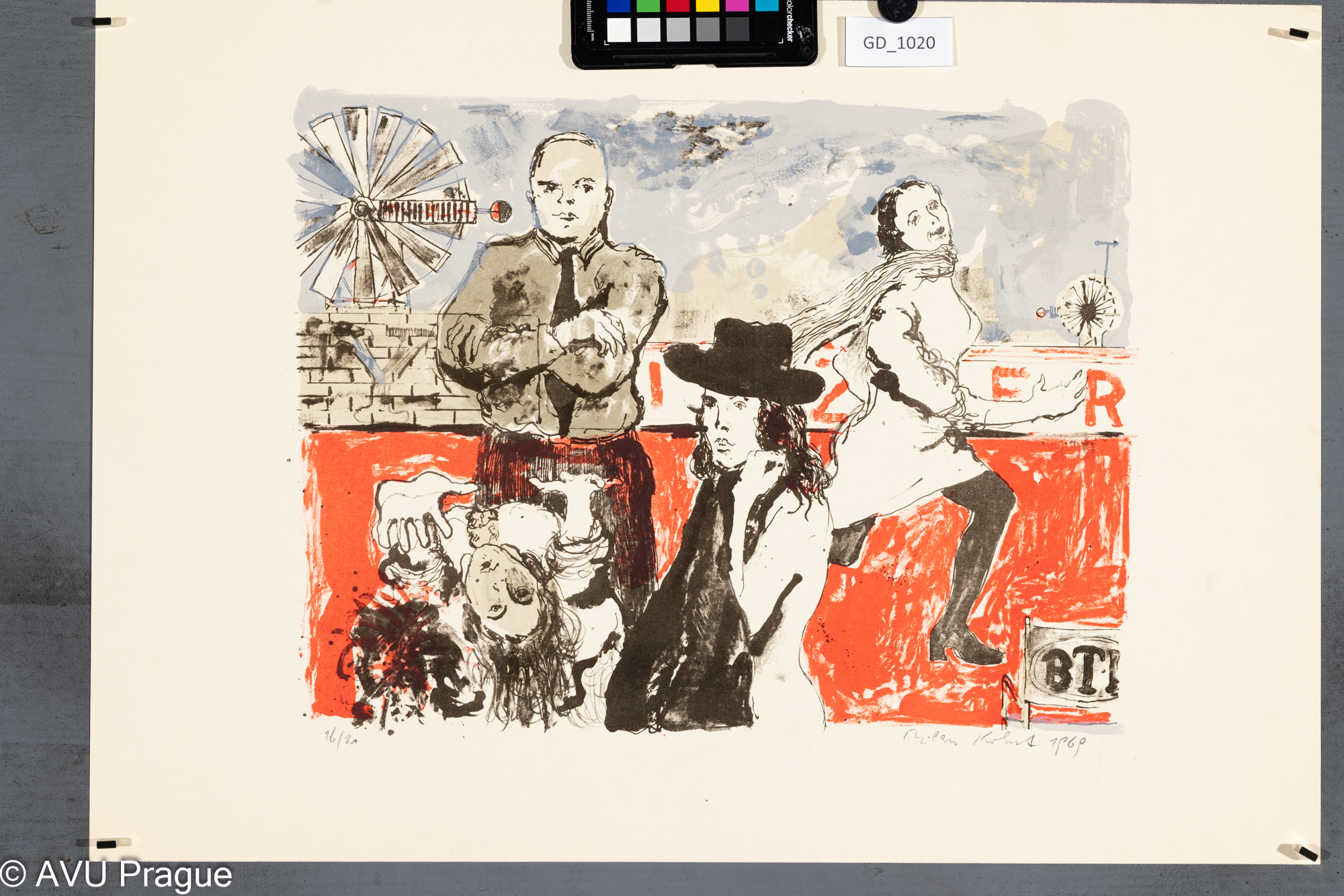 Milan Kohout, Figurální kompozice,1969, Litografie - tři barvy, 32,1 x 42, 43,9 x 62,4 Čepelák