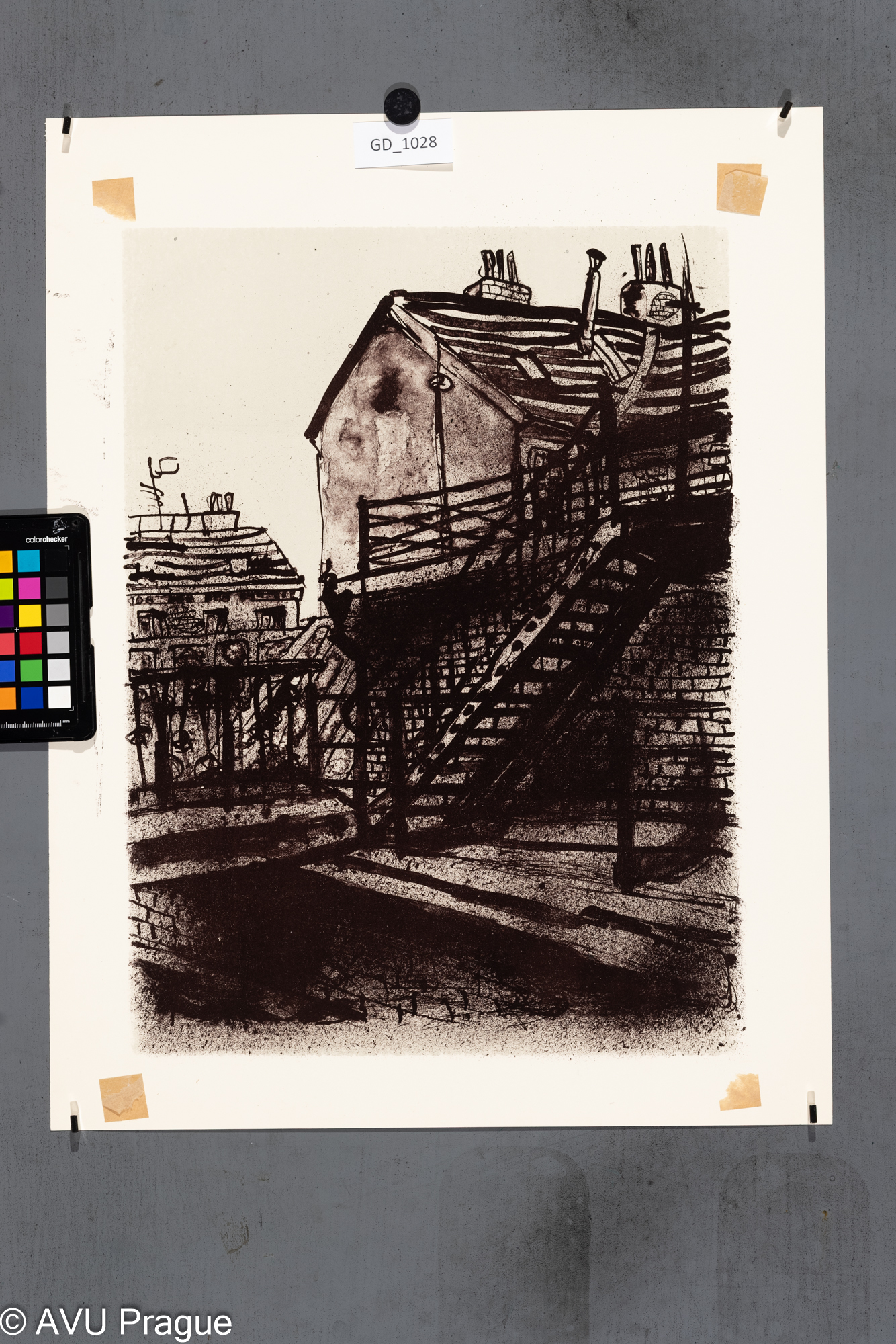 Petr Kadlec, Město, Litografie - tuž, - podtisk, 45,6 x 33,5, 55,8 x 42,8,Čepelák