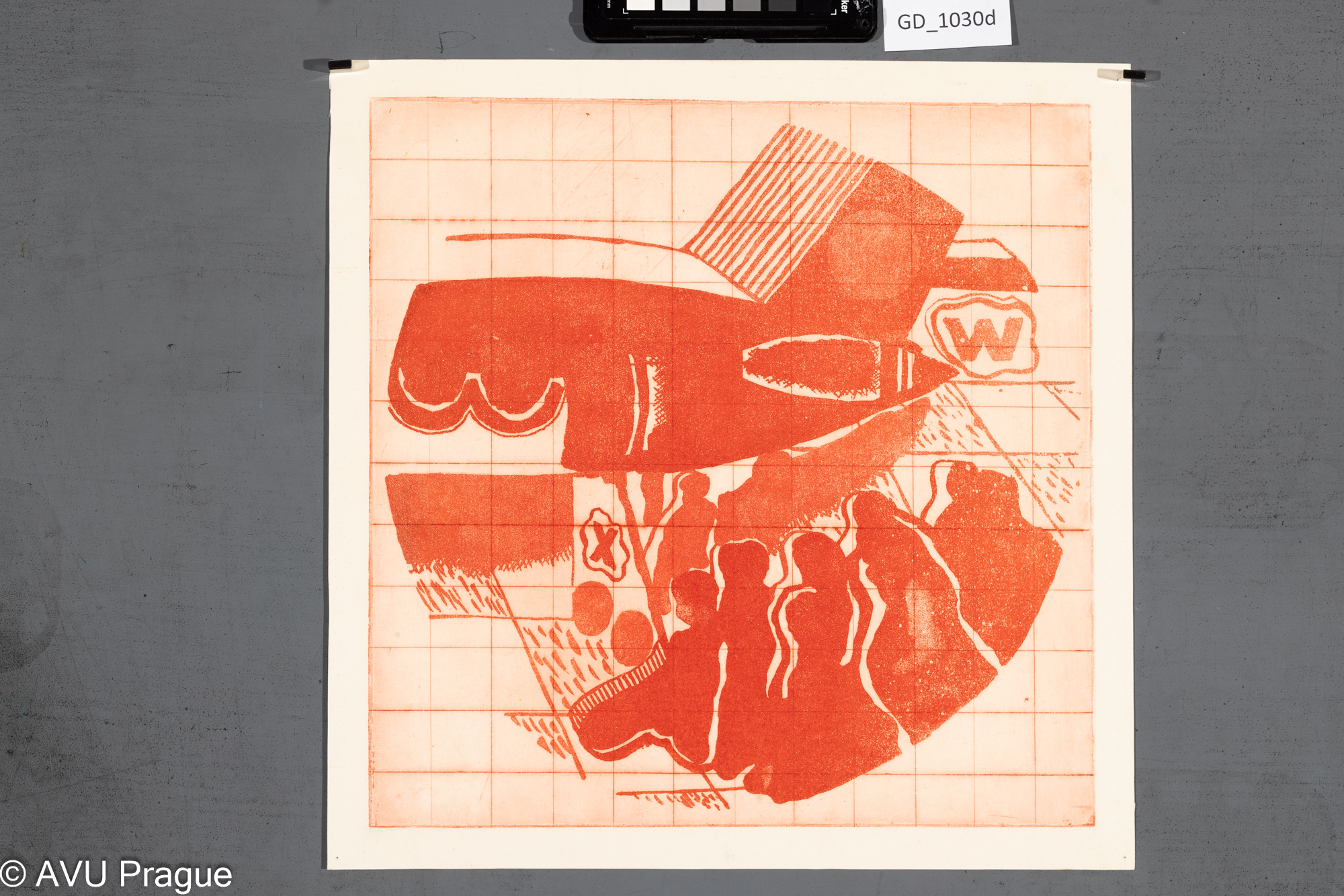 Bohdan Jelínek, Abstraktní kompozice - před letadlem, Lept / akvatinta, 30,6 x 30,3, 34,4 x 34,2, Čepelák