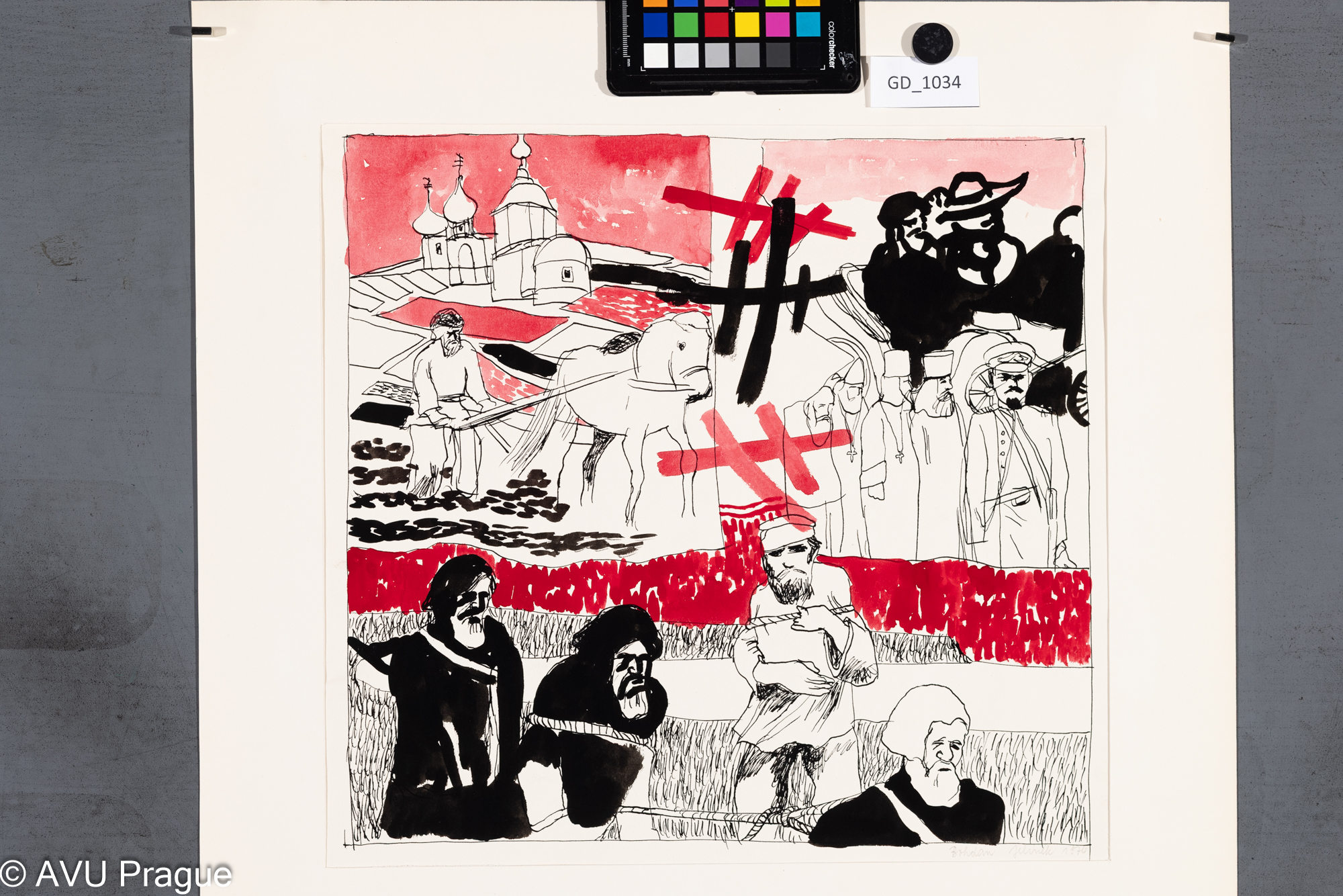 Bohdan Jelínek, Život na Rusi I., 1974, Kresba, 35 x 36,6, 59,2 x 41,7, Čepelák