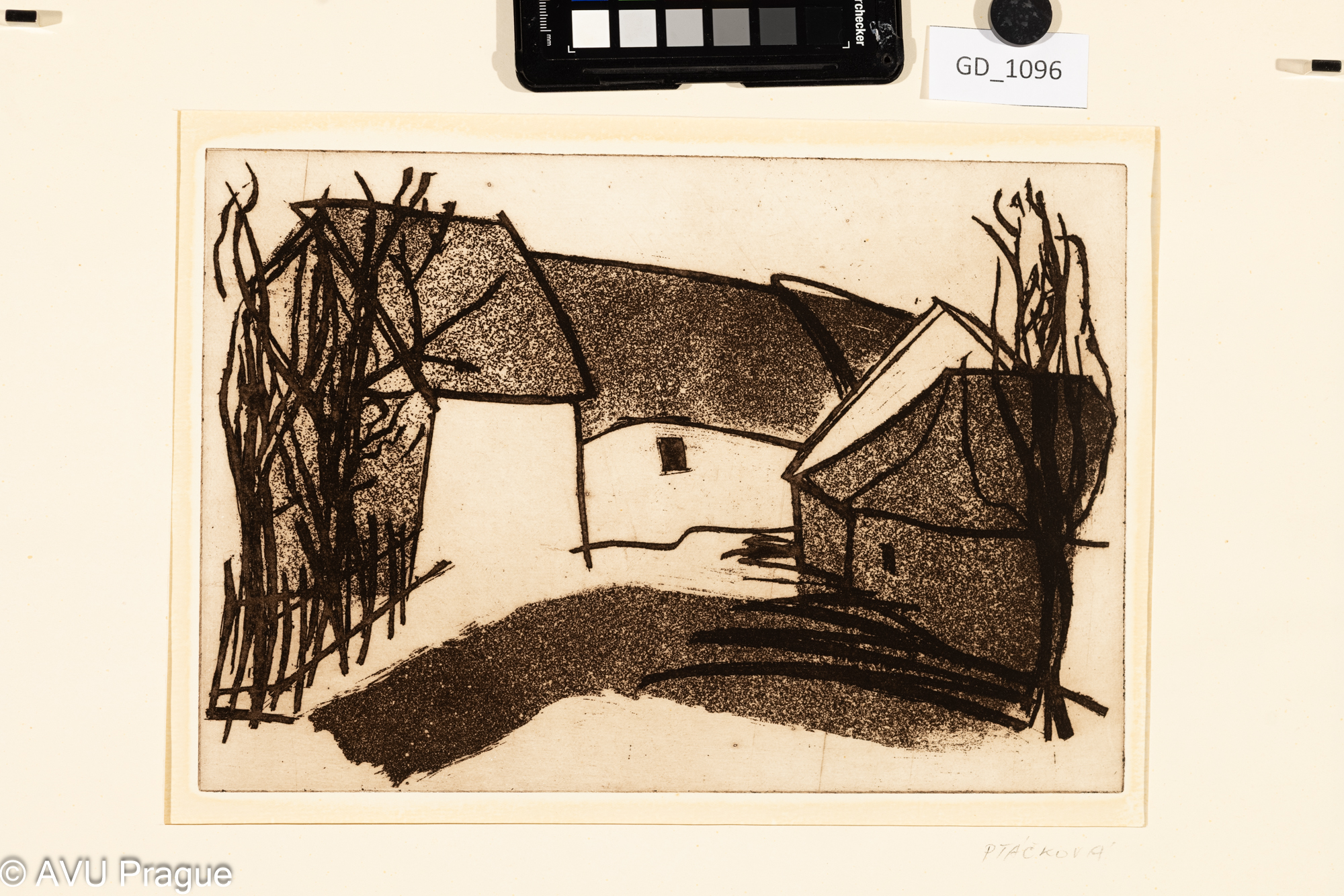 Olga Ptáčková, Domky,Akvatinta, 20,5 x 29,7, 30,5 x 43,3,Čepelák