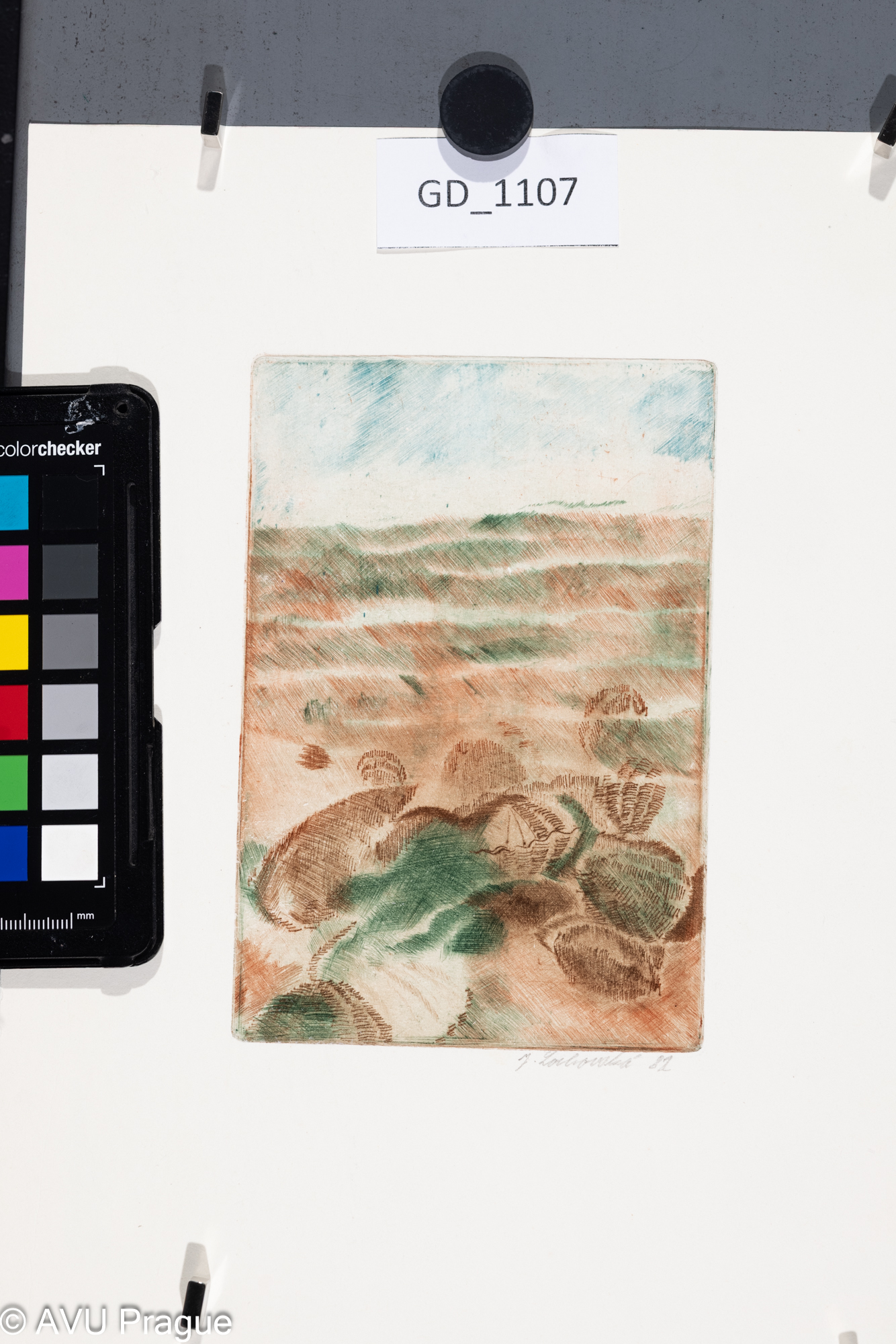 Jana Lochovská, Krajina, 1982,Suchá jehla - soutisk , 14,7 x 10,26,9 x 19,8, Čepelák