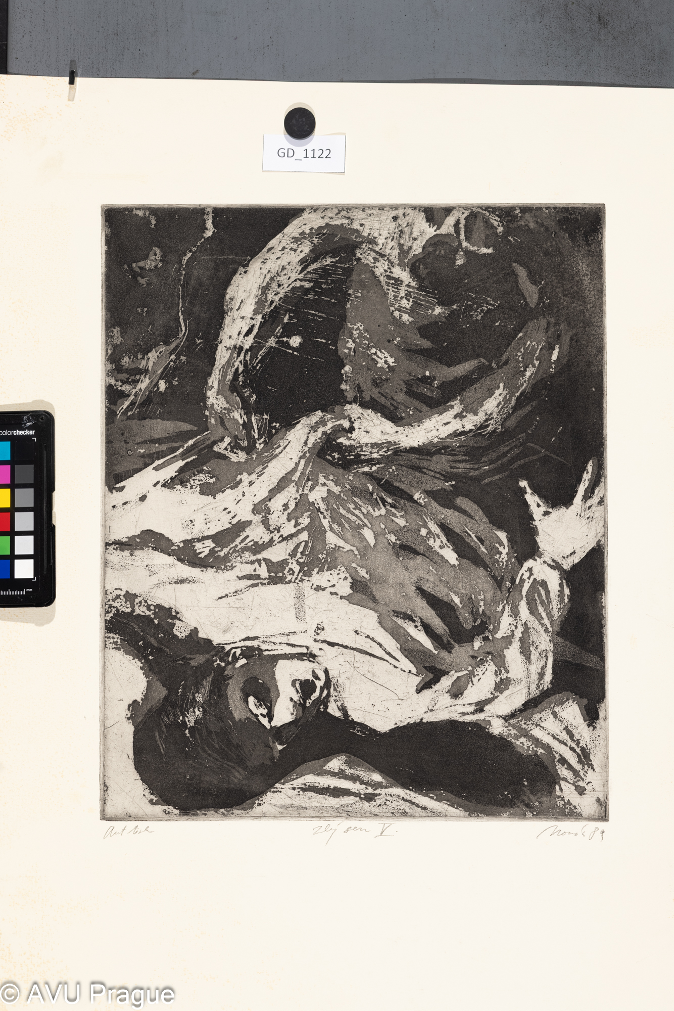 Petr Novák, zlý sen V., 1989, Akvatinta -Rezerváž, 39,4 x 32,1,67,3 x 50,4,