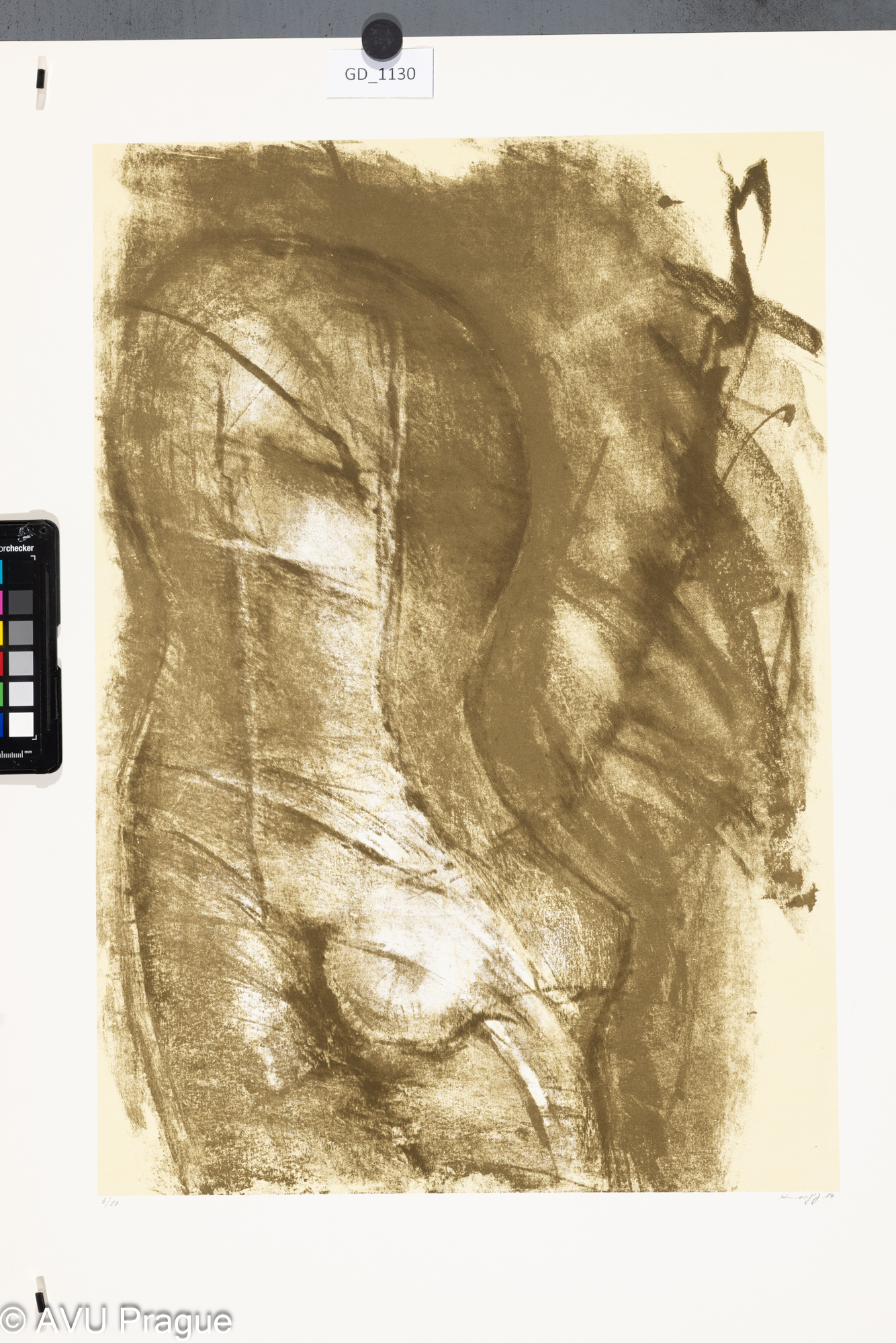 Jan Kunovský, Ženské torzo,1984, Litografie -tři barvy,         
 51,8 x 36,2, 64,3 x 49,5, Čepelák