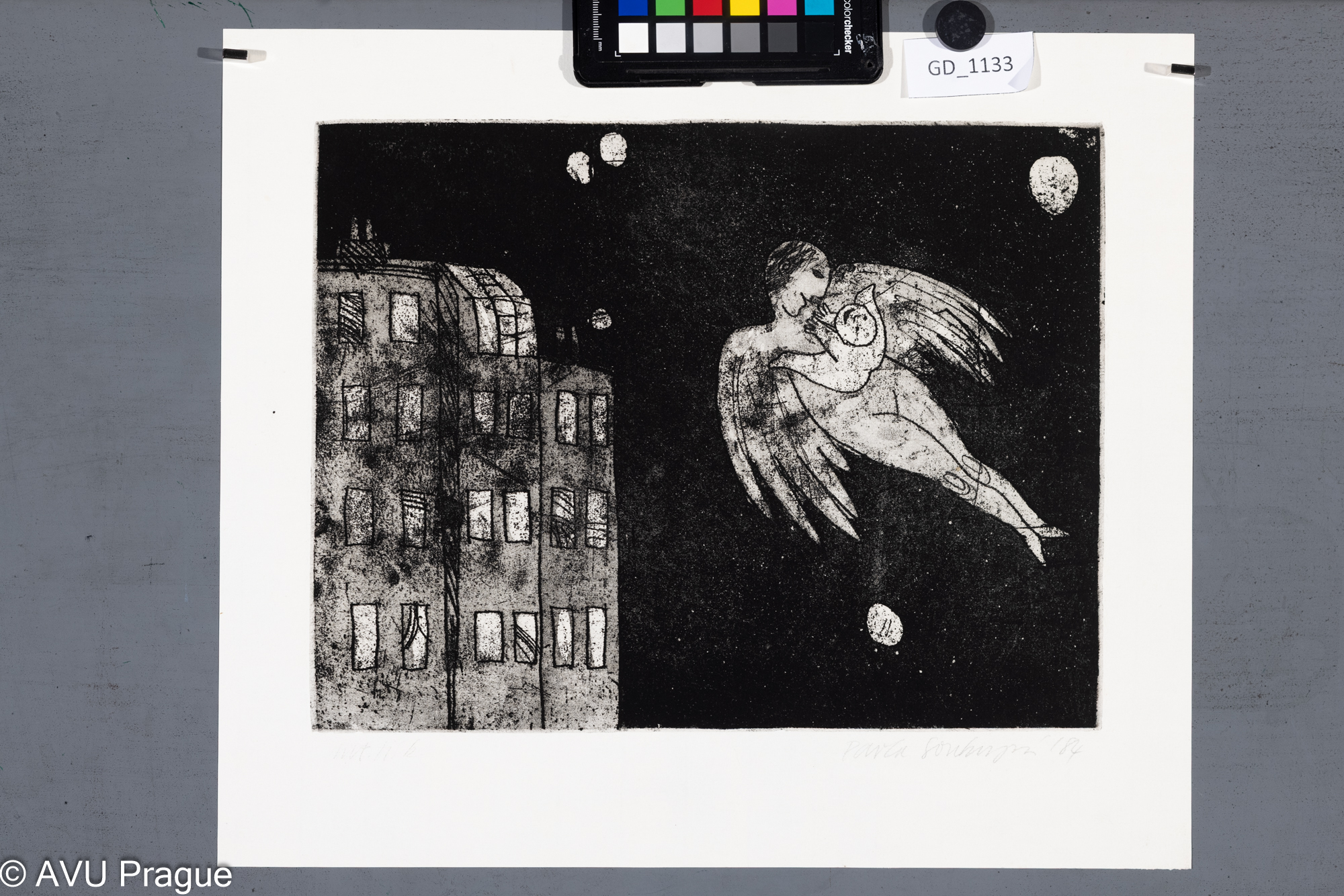 Pavla Soukupová, Anděl, 1984, Akvatinta / lept, 24,5 x 32,          
34 x 39,5, Čepelák