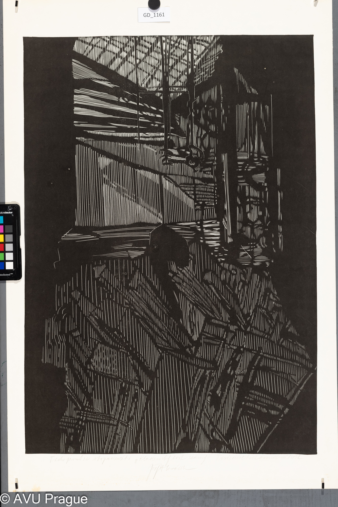 Josef HlaváčekKladenský list sedmý - Hala1986Linoryt68,3 x 4980,8 x 55Čepelák