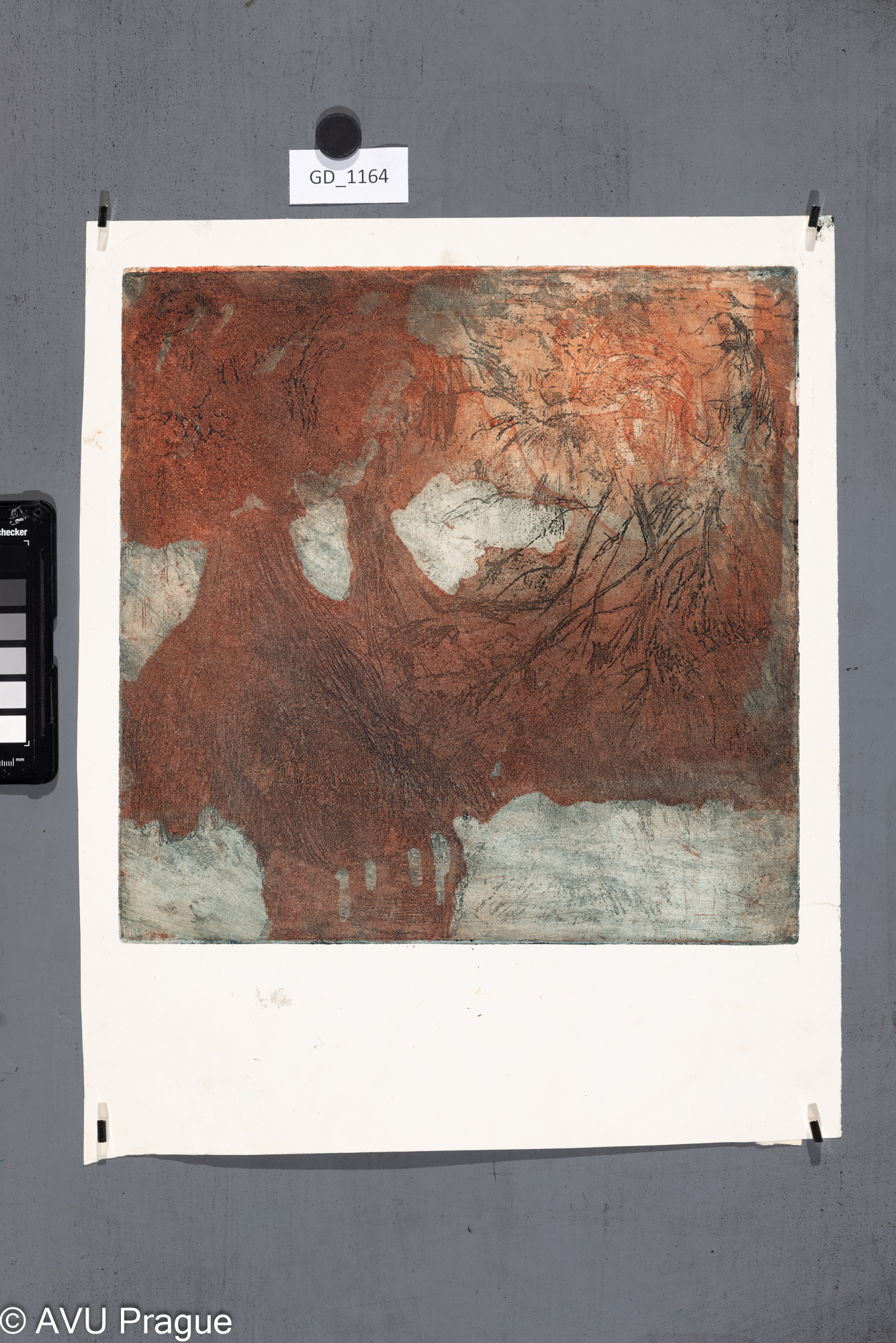 Zuzana Lörinczová ?, Abstrakce - krajina, Lept / akvatinta - soutisk, 29 ,8 x 29,8, 40,6 x 33,2, Čepelák