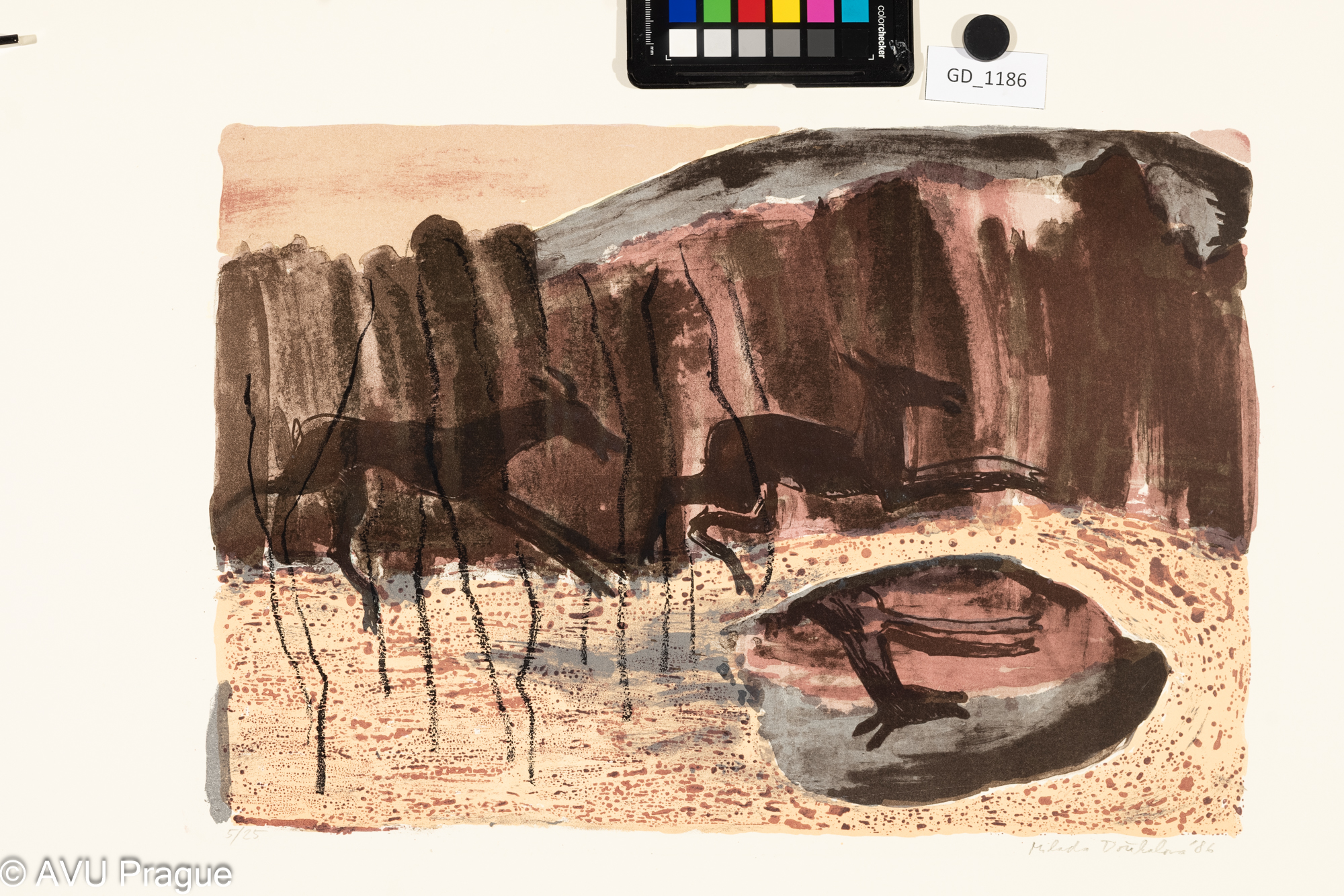 Milada Dočekalová, Srny, 1986, Litografie - čtyři barvy, 30,5 x 45,8,48 x 64,5,Čepelák