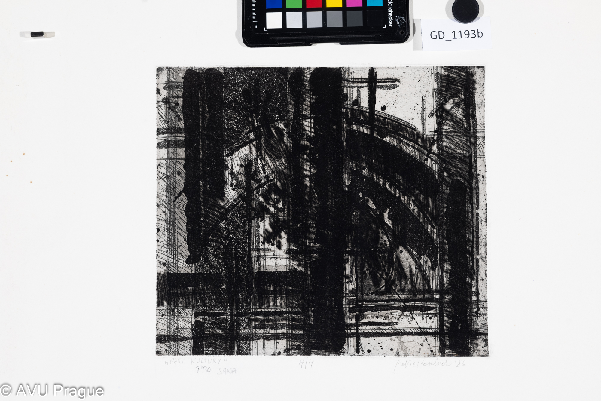 Nečitelná sig., Park kultury1986,Lept/ akvatinta / suchá jehla,21,8 x 25,68 x 49,7,