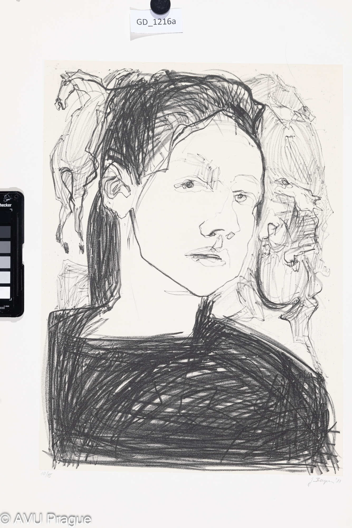 Jana Ďuricová - Bergerová,Portét ženy, 1988, Litografie - podtisk, 40,8 x 29,8, 58,6 x 44, 3