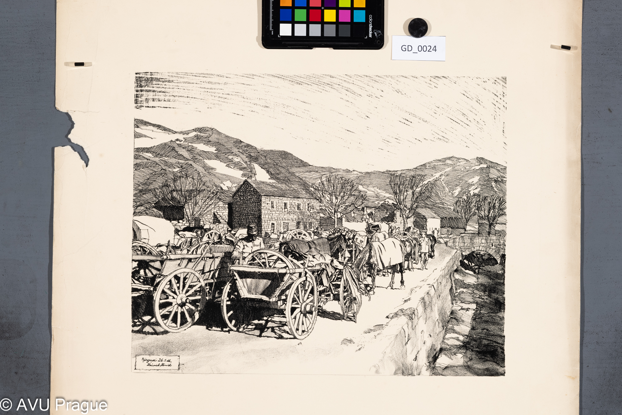 Vojáci na cestě s povozy