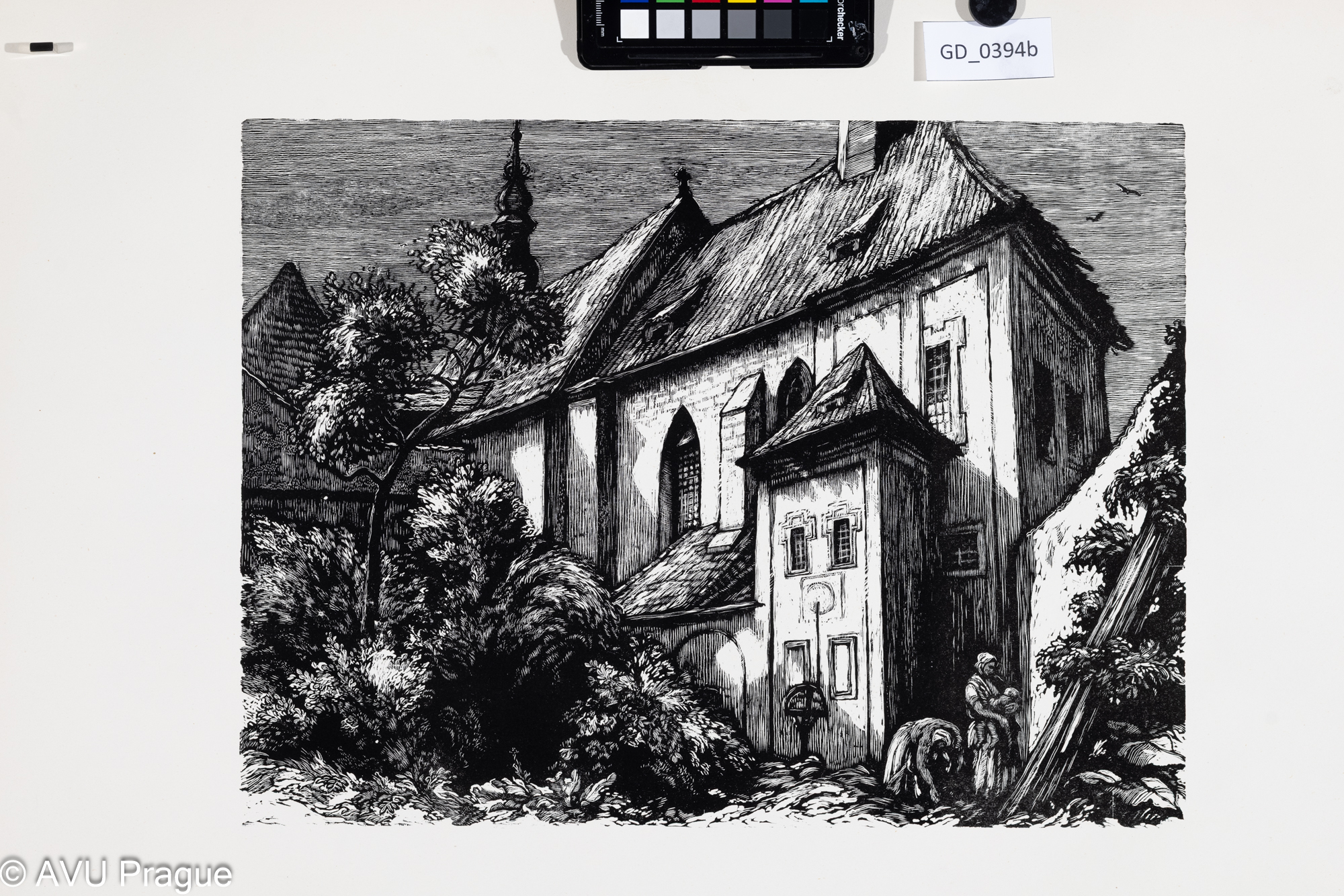 Žánrový výjev s kostelíkem