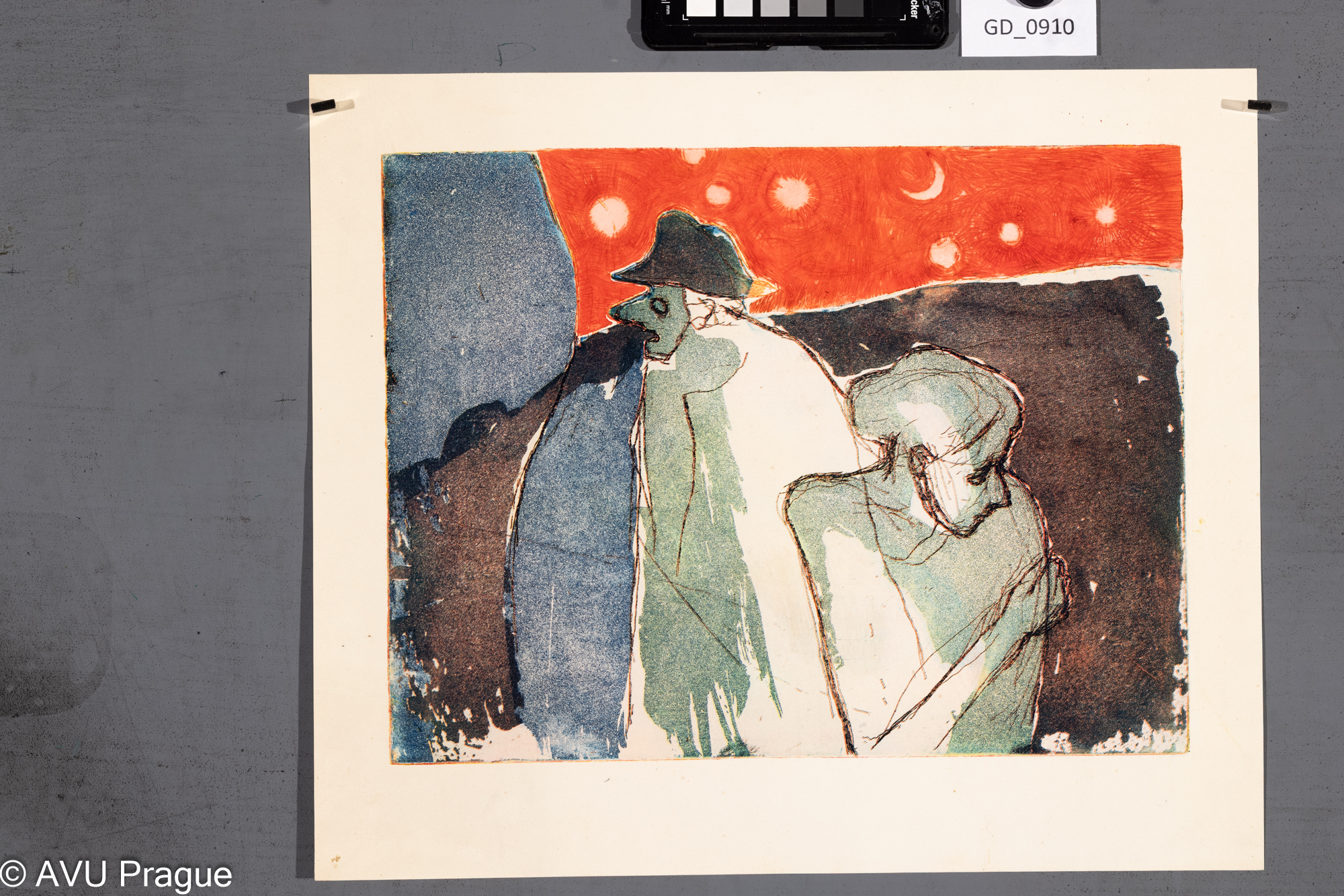 žena a muž s červenou oblohou