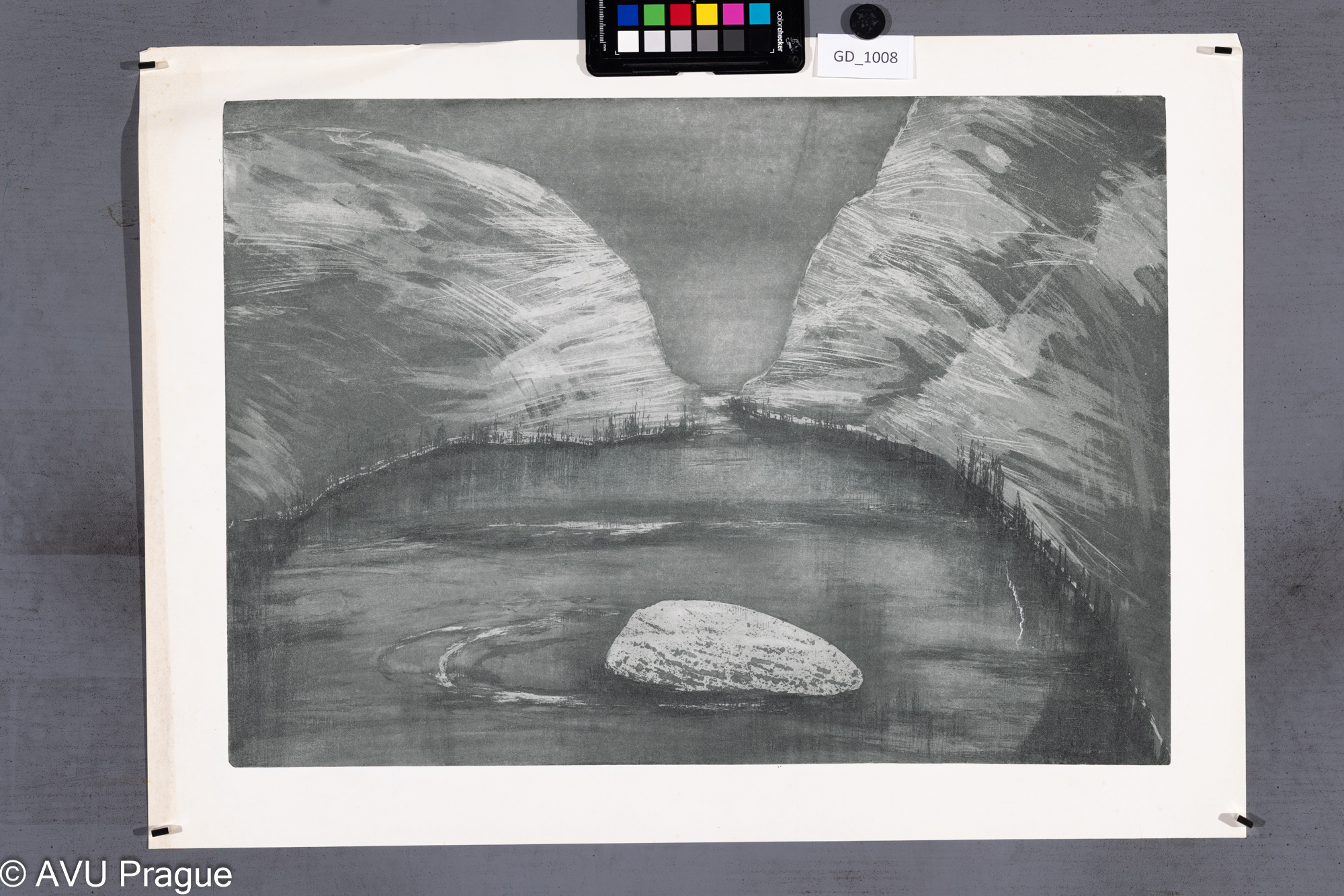 Vodní plocha s kamenem