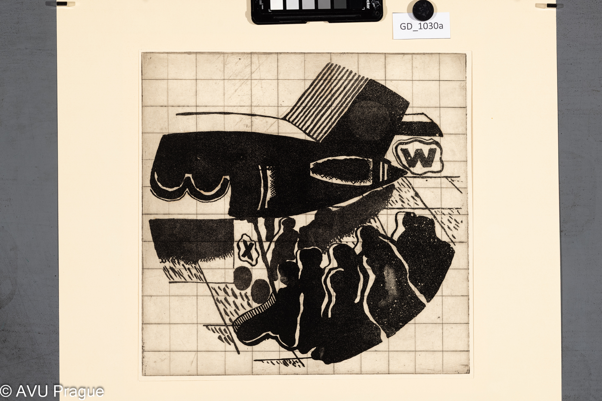 Abstraktní kompozice -  před letadlem